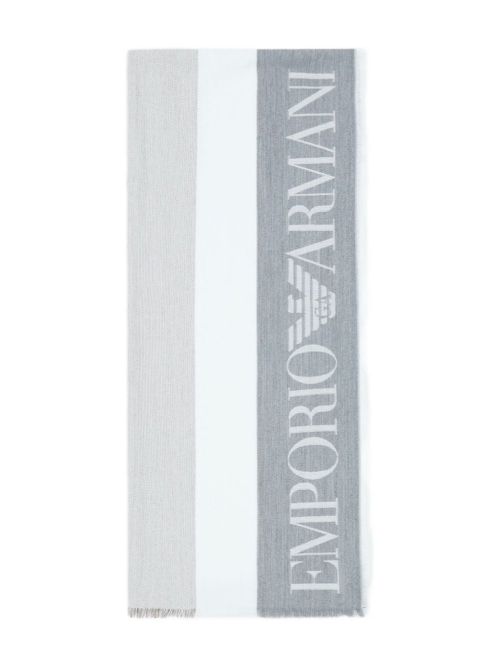EMPORIO ARMANI Striped Stole with Jacquard Logo and Fringed Edges