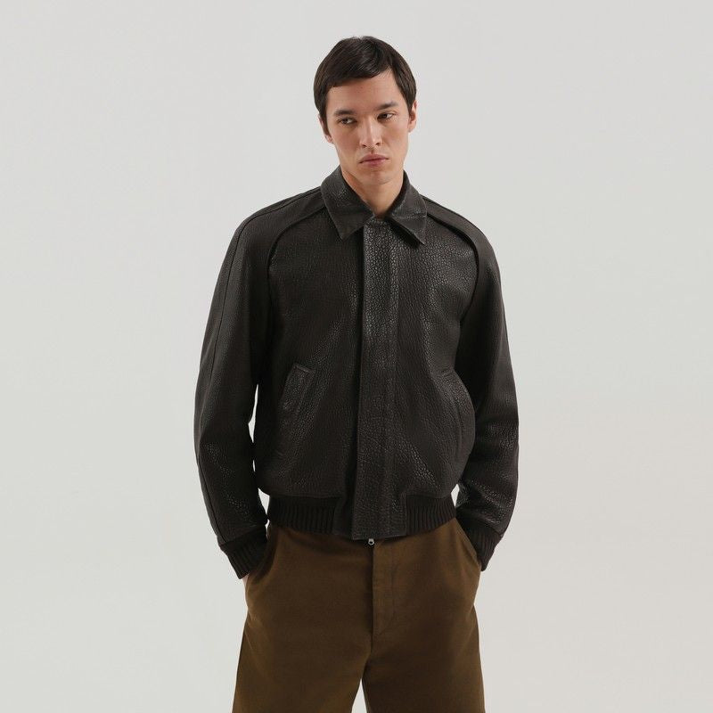 1989 STUDIO Men's Leather Jacket with Shirt Collar