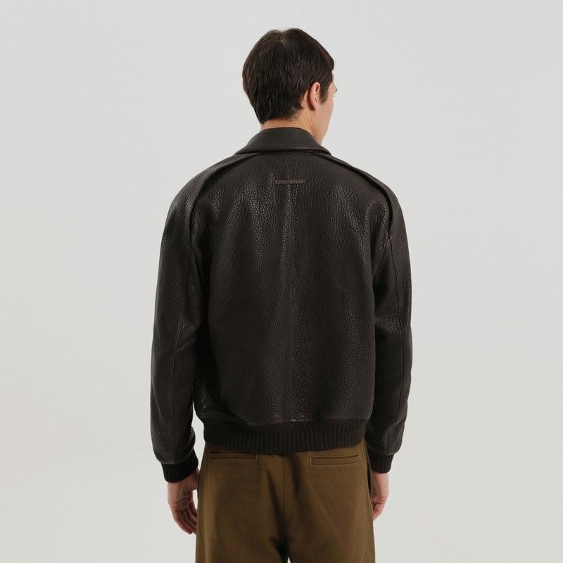 1989 STUDIO Men's Leather Jacket with Shirt Collar