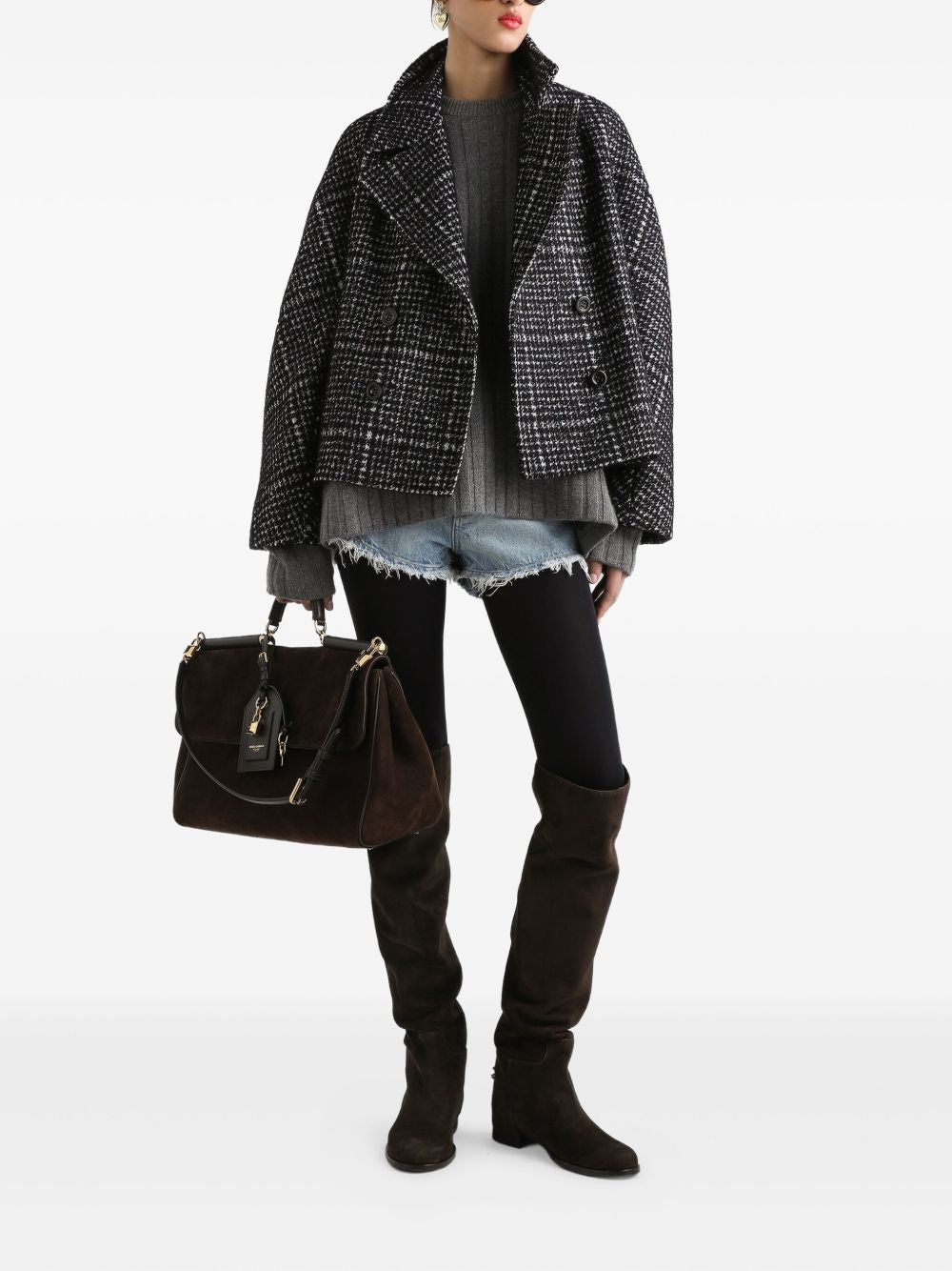 DOLCE & GABBANA Double-Breasted Houndstooth Jacket for Women - FW25