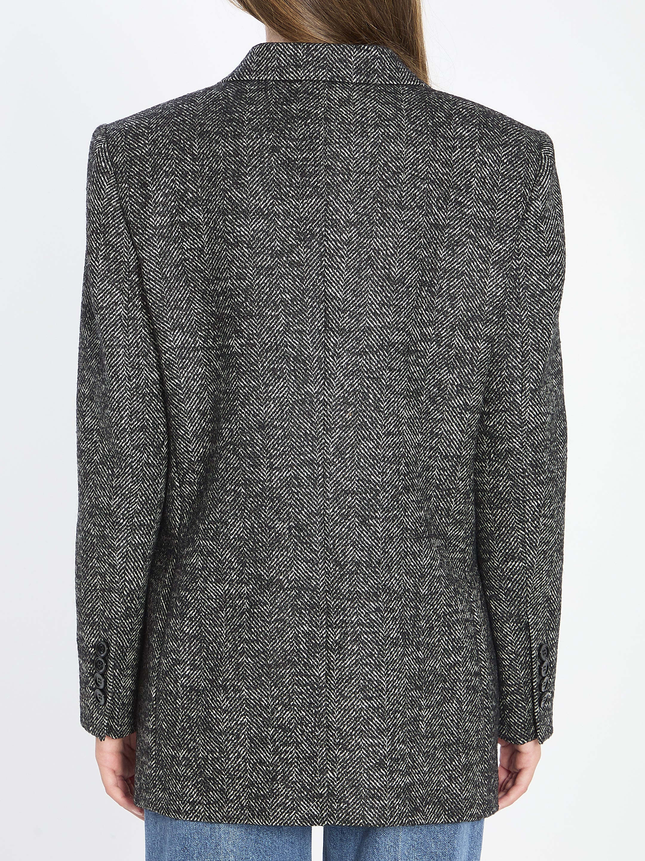 DOLCE & GABBANA Double-Breasted Herringbone Jacket with Animal Print Lining