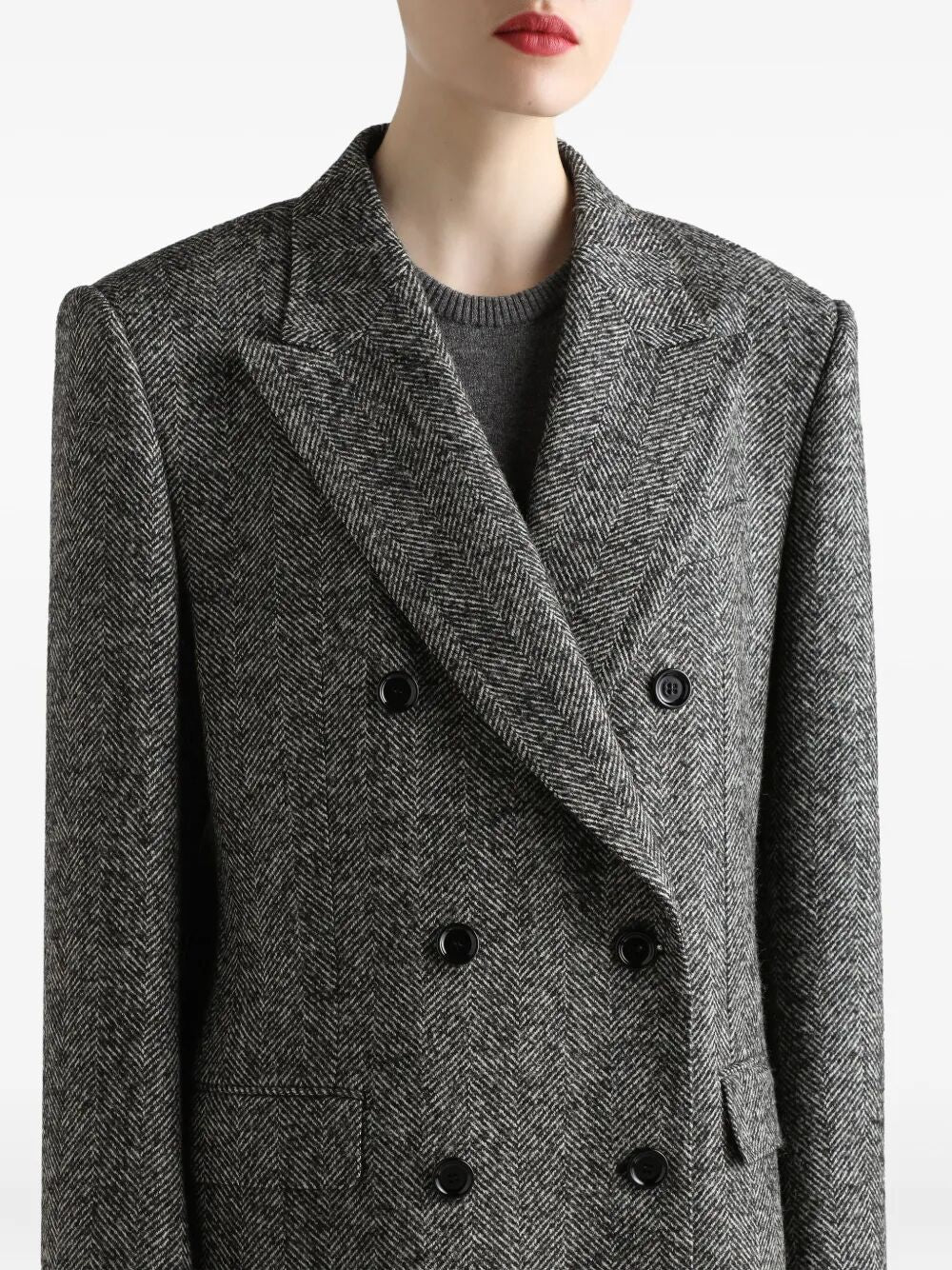 DOLCE & GABBANA Double-Breasted Herringbone Jacket with Animal Print Lining
