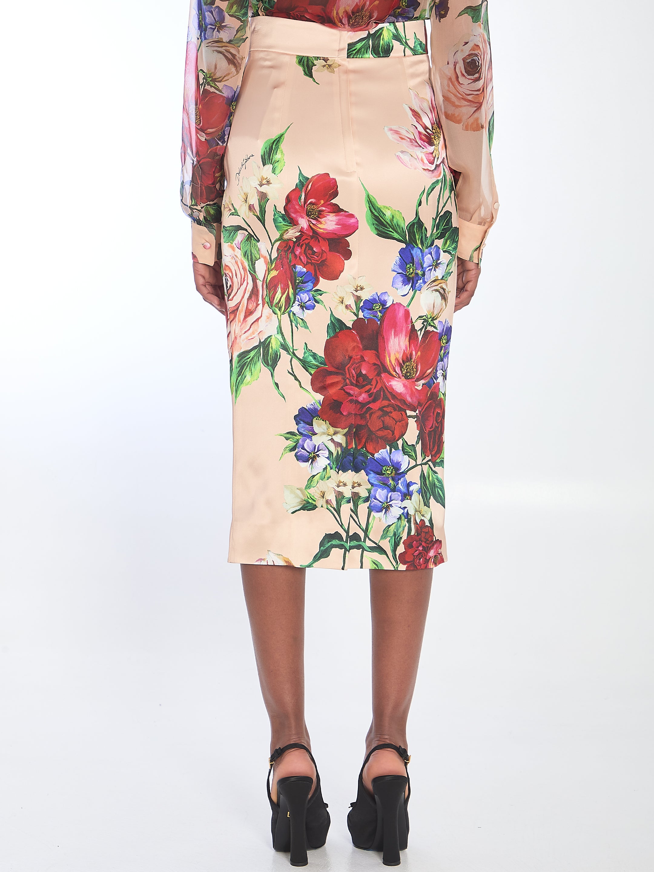 DOLCE & GABBANA Floral Printed Stretch Satin Skirt - Women’s Mini Style