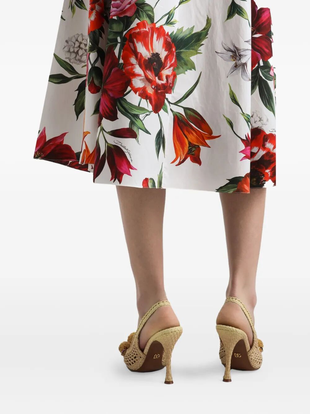 DOLCE & GABBANA Flower-Print Pleated Poplin Skirt - FW25 Collection