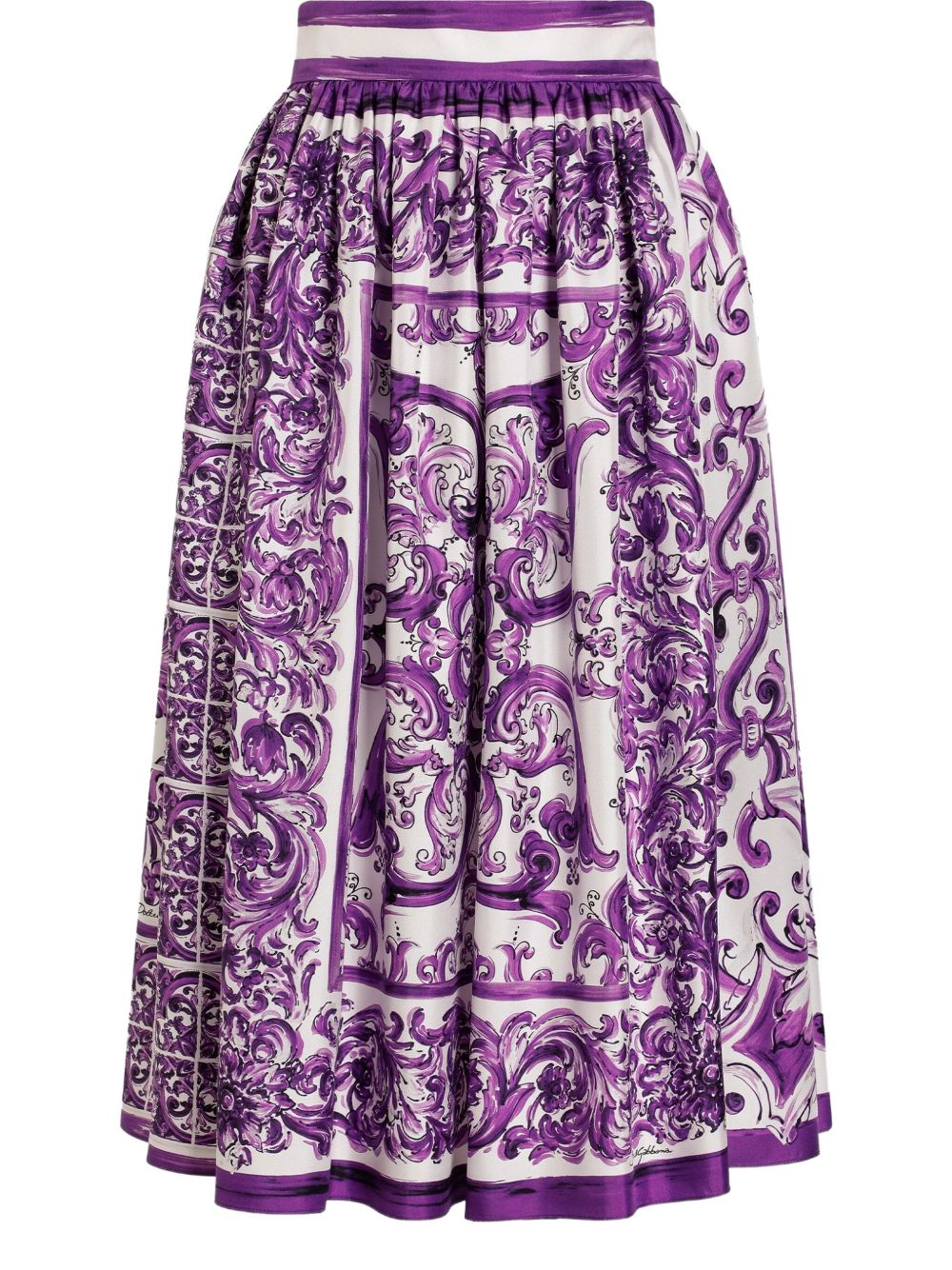 DOLCE & GABBANA Flared Silk Skirt with Graphic Print - Mid-Length