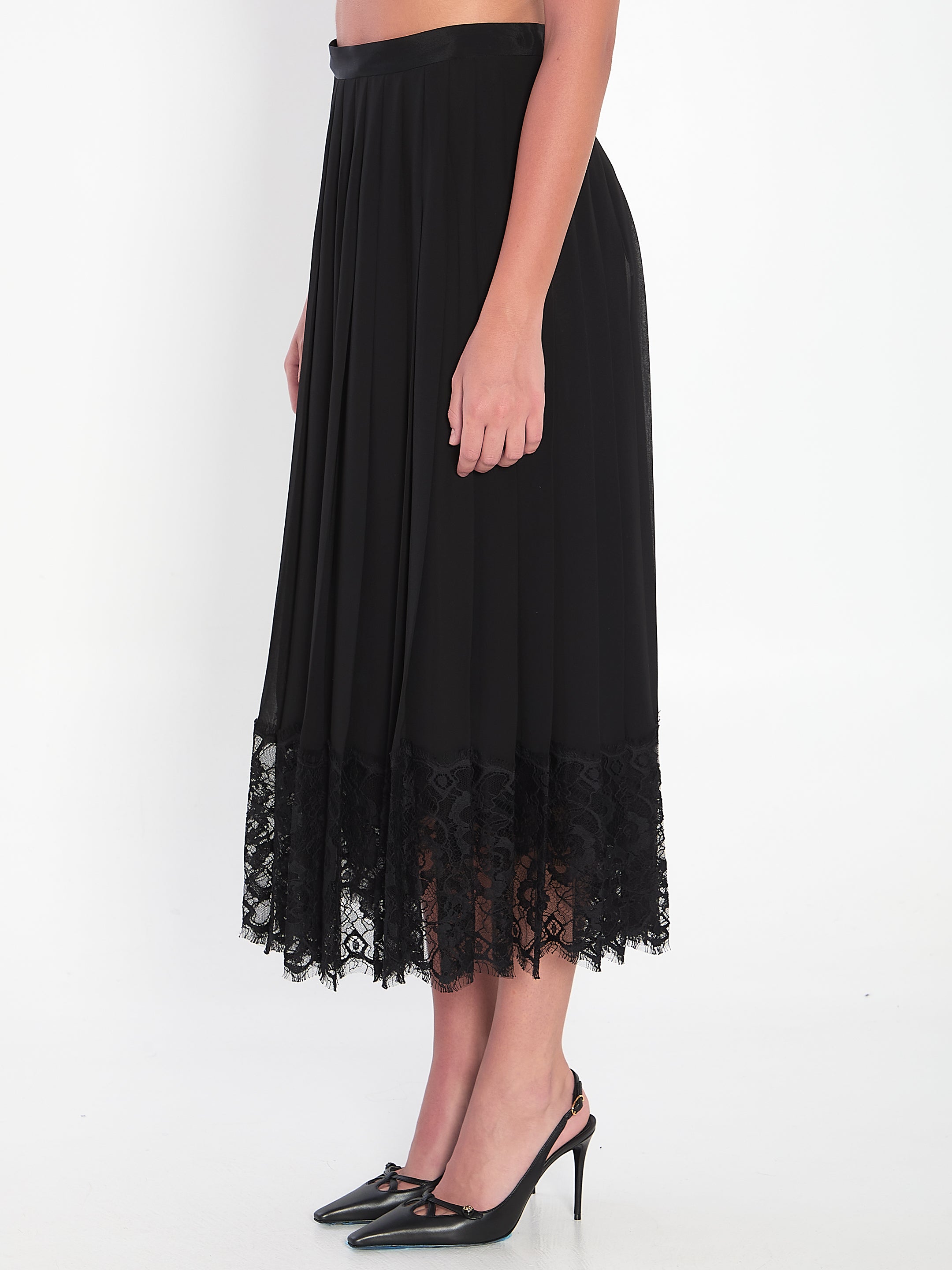 DOLCE & GABBANA Chiffon MIDI Skirt with Lace Detailing