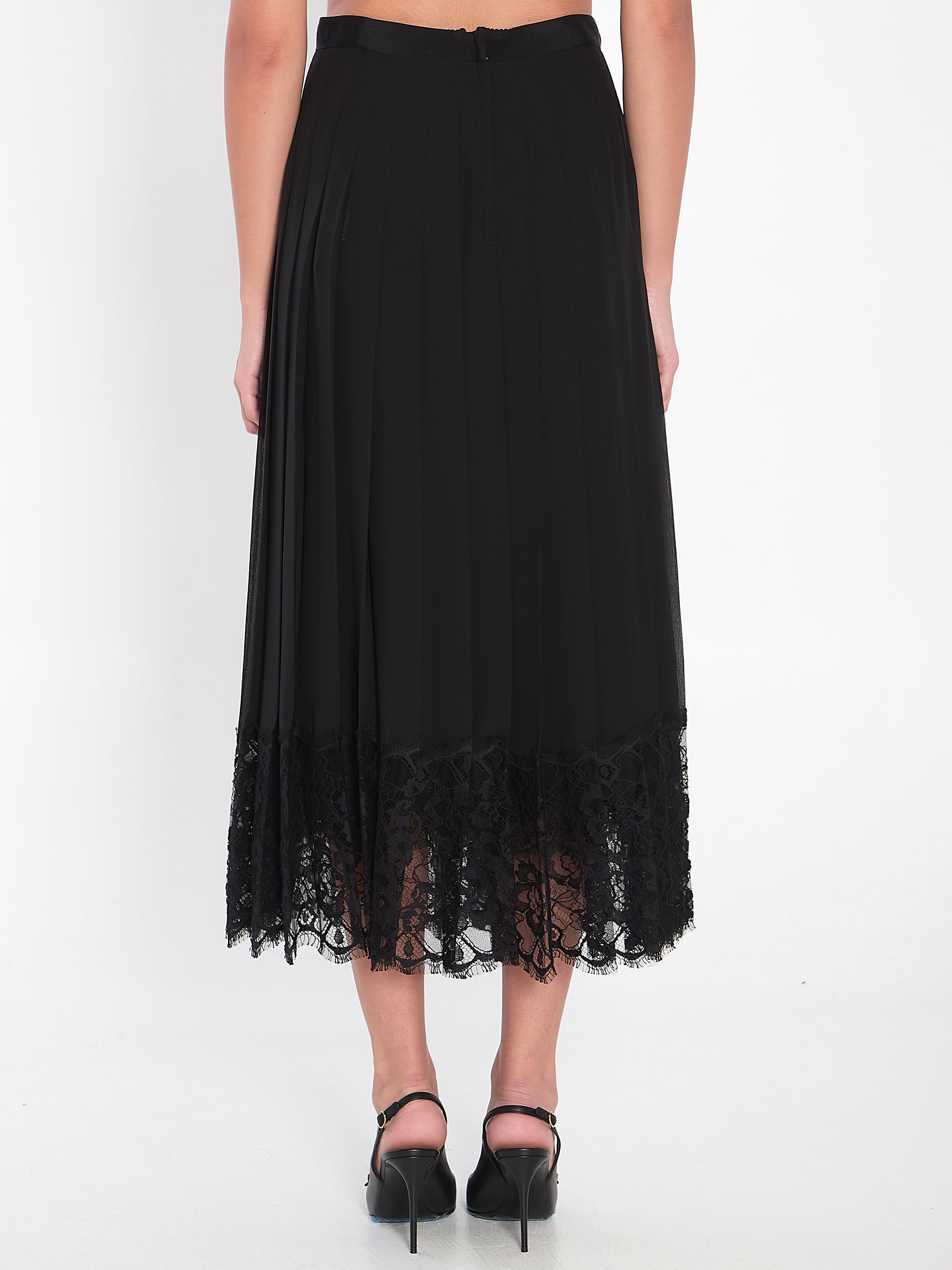 DOLCE & GABBANA Chiffon MIDI Skirt with Lace Detailing