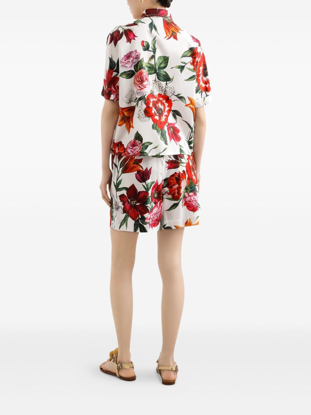 DOLCE & GABBANA Short Sleeve Floral Print Poplin Shirt - Size 40