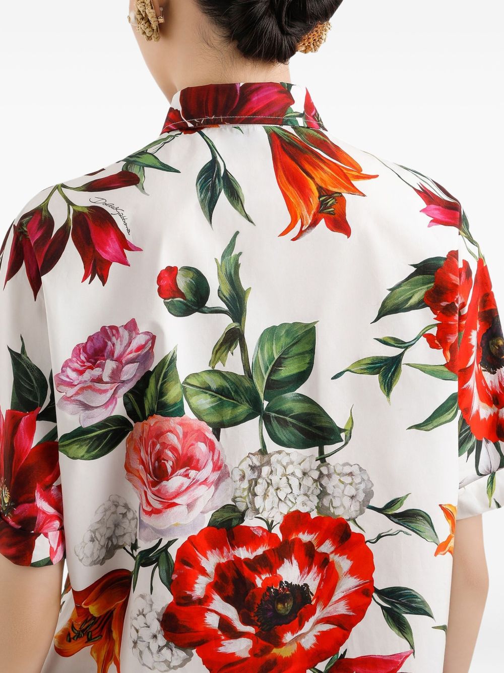 DOLCE & GABBANA Short Sleeve Floral Print Poplin Shirt - Size 40