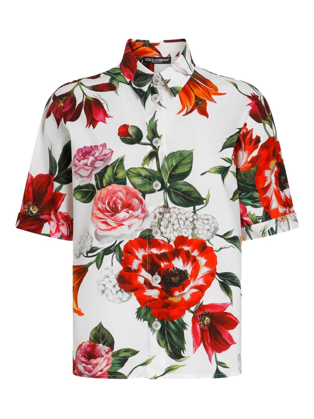 DOLCE & GABBANA Short Sleeve Floral Print Poplin Shirt - Size 40