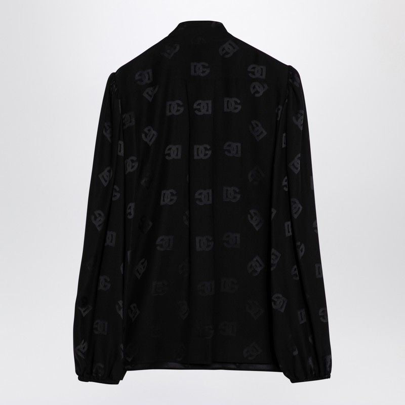 DOLCE & GABBANA Jacquard Silk Satin Shirt with Logo - Women