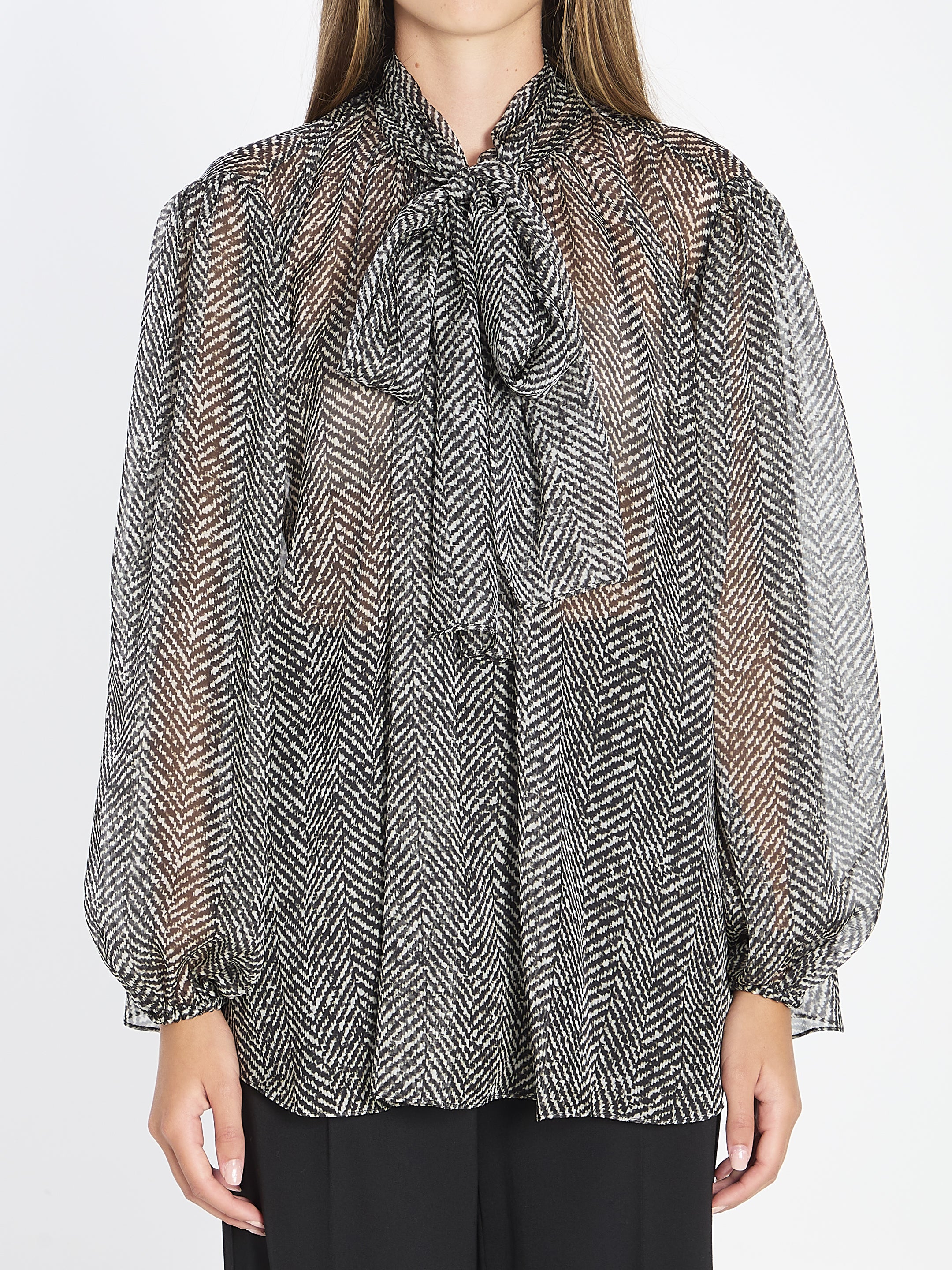 DOLCE & GABBANA Chevron-Print Silk Chiffon Shirt