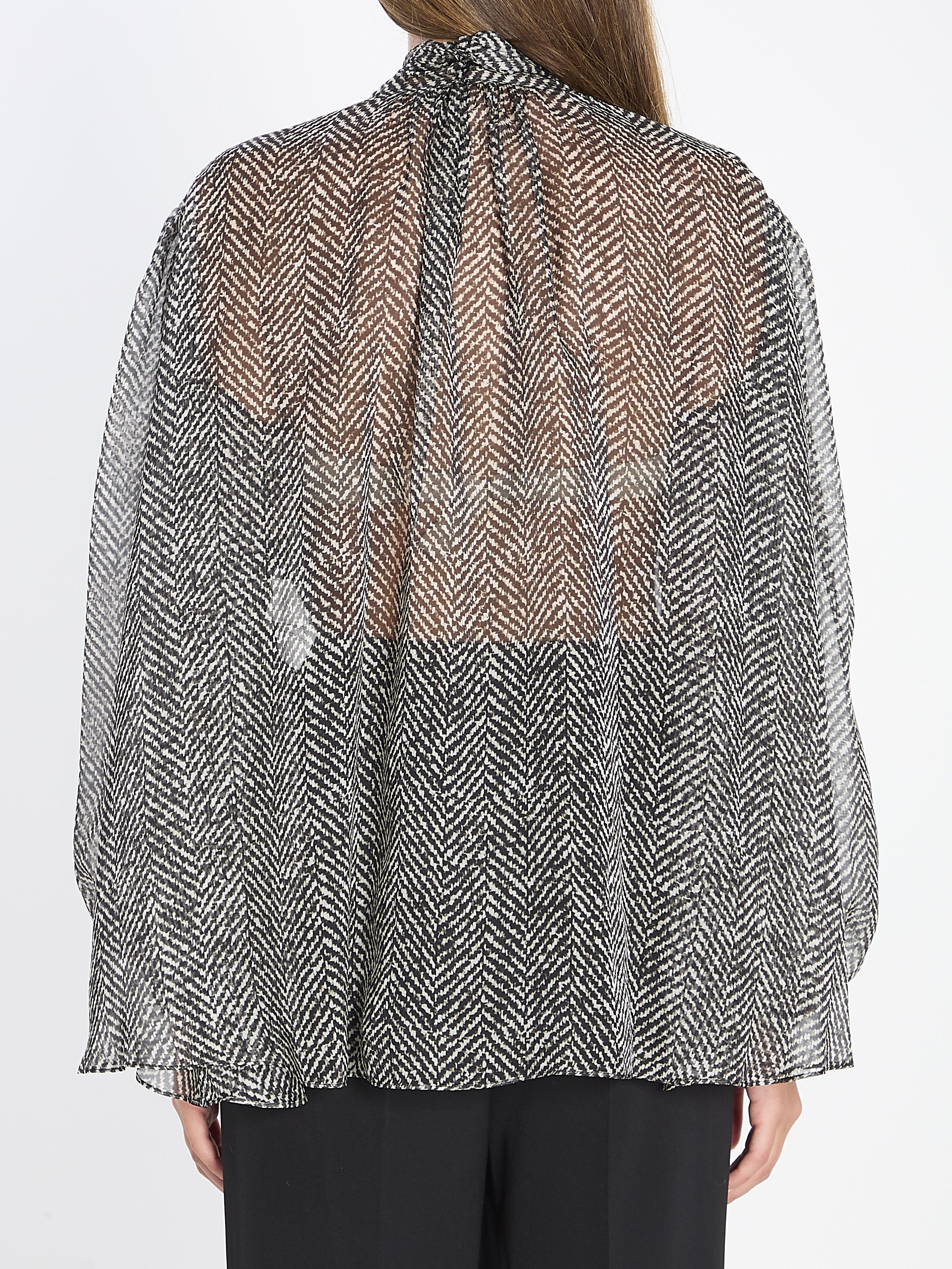 DOLCE & GABBANA Chevron-Print Silk Chiffon Shirt