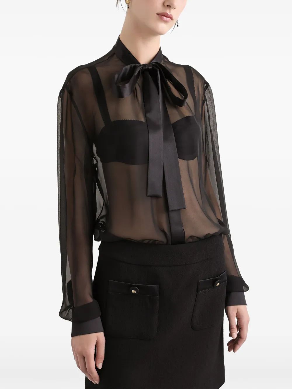 DOLCE & GABBANA Silk Button-Up Shirt with Bow