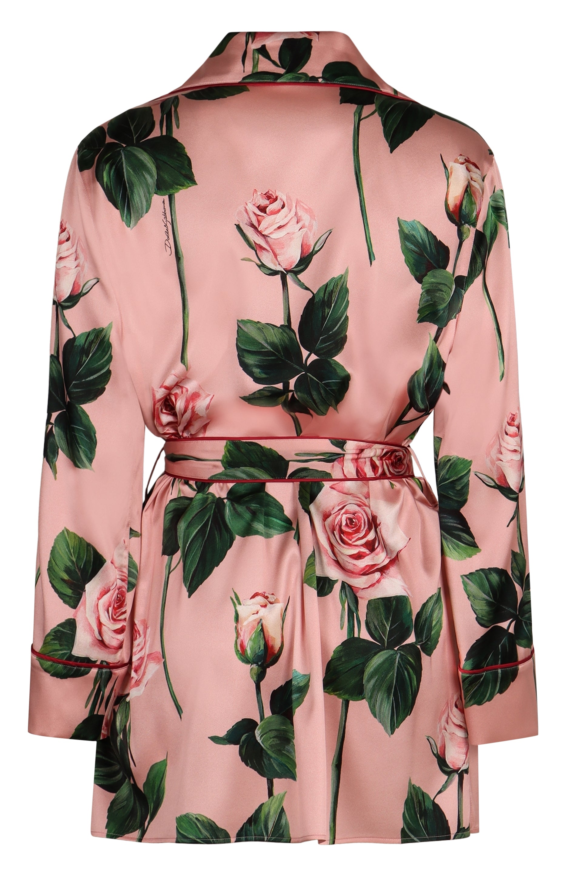 DOLCE & GABBANA Floral Printed Silk Blouse with Coordinated Waist Belt