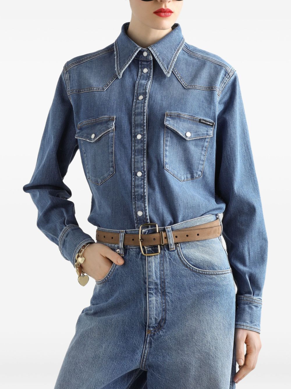 DOLCE & GABBANA Chic Denim Cotton Shirt with Chest Pockets for Women