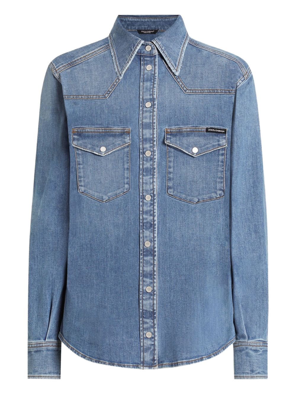 DOLCE & GABBANA Chic Denim Cotton Shirt with Chest Pockets for Women
