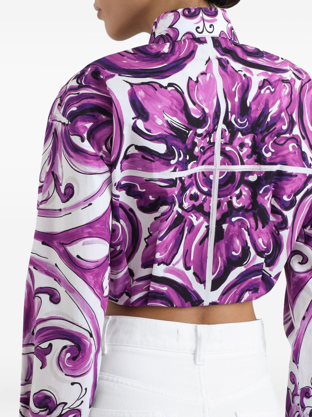 DOLCE & GABBANA Majolica-Print Poplin Shirt with Back Folds - Size 40