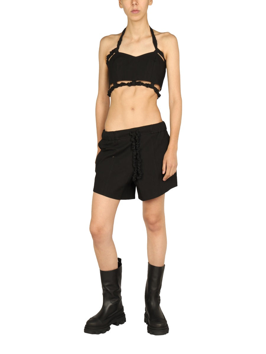 GANNI Ruffled Elastic Waist Mini Shorts
