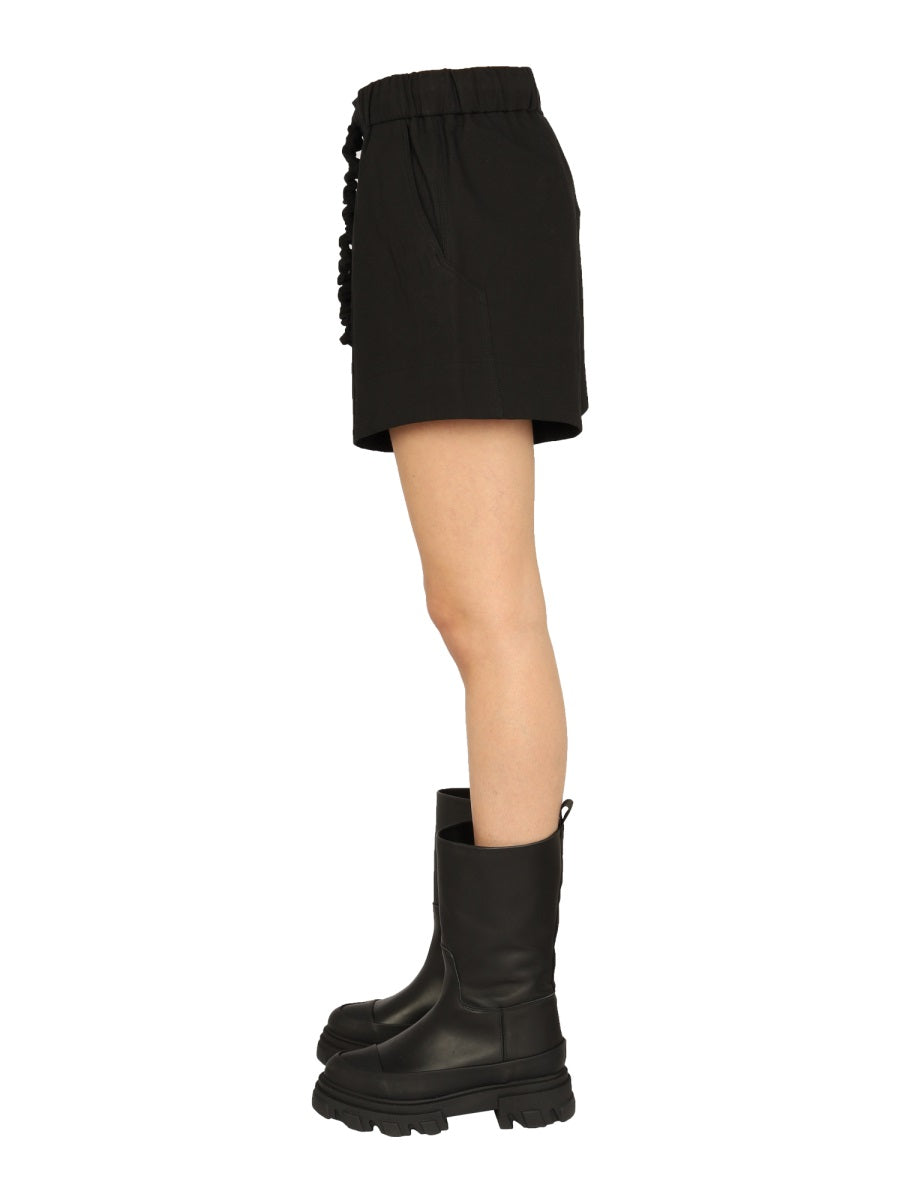 GANNI Ruffled Elastic Waist Mini Shorts
