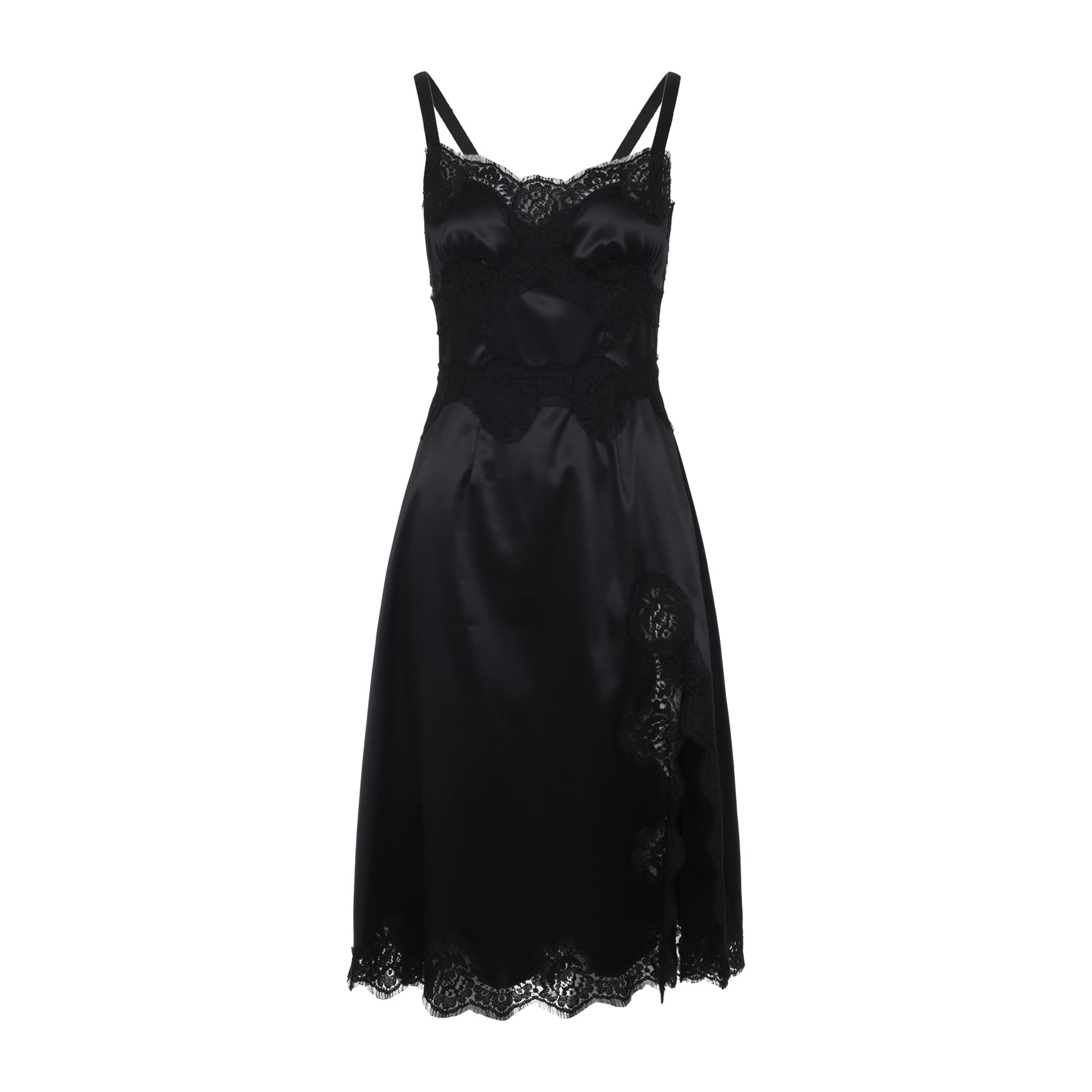 DOLCE & GABBANA Satin Mini Dress with Lace Details