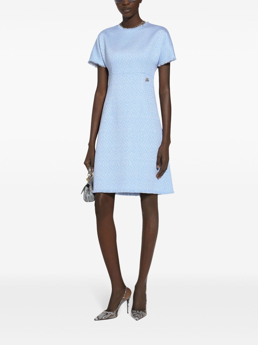 DOLCE & GABBANA Mini A-Line Tweed Dress with Logo