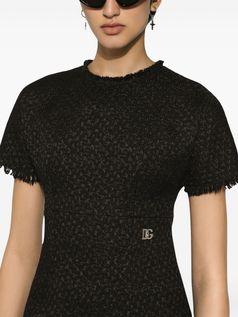 DOLCE & GABBANA Chic Appliqué Logo Bouclé Mini Dress