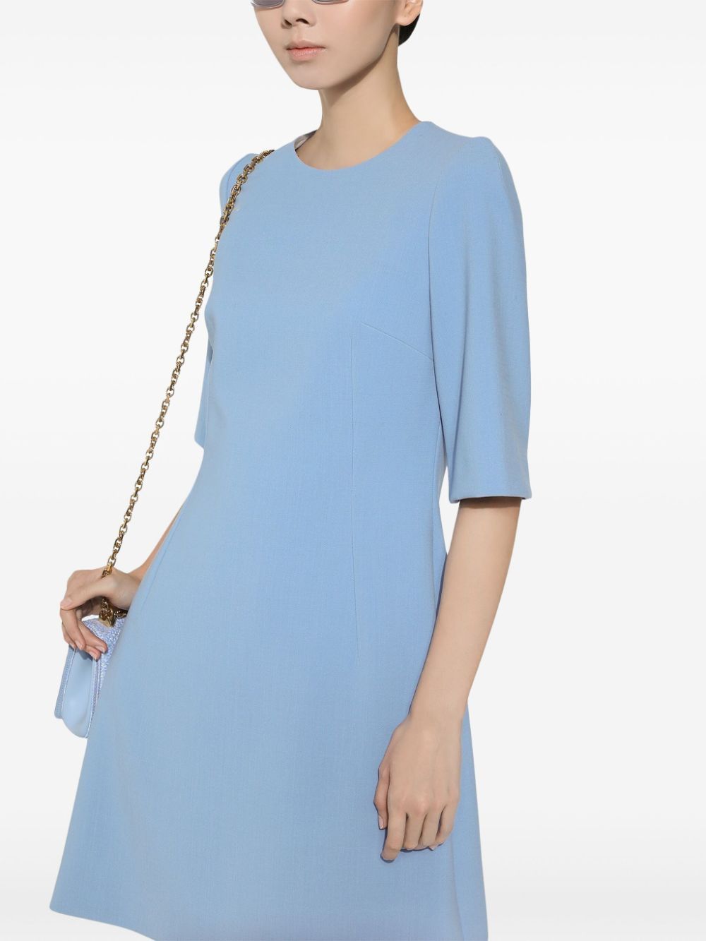 DOLCE & GABBANA Wool Crepe Dress with Three-Quarter Sleeves and Marked Waist