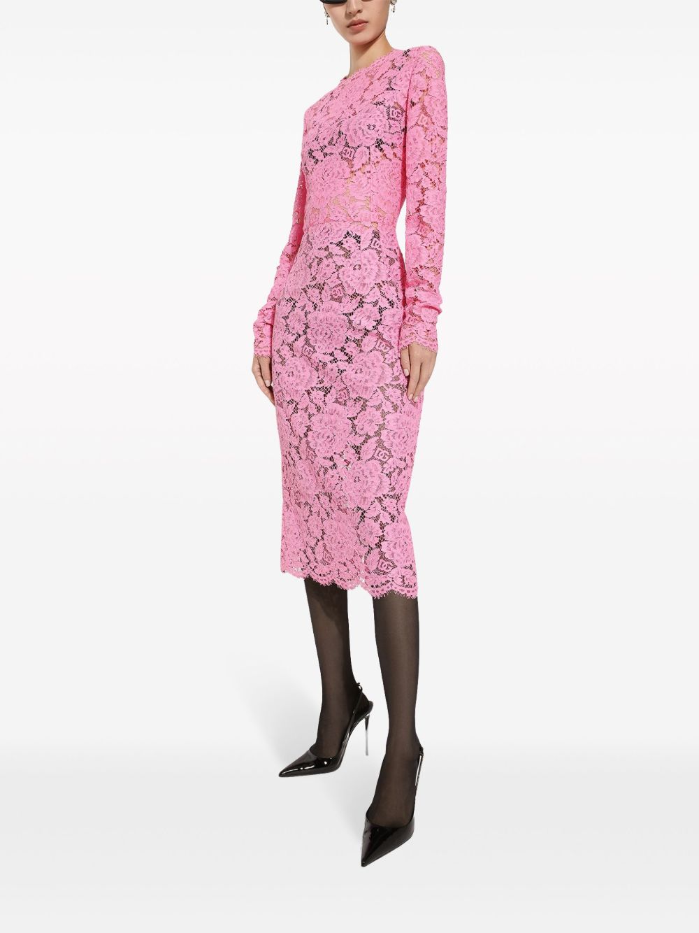 DOLCE & GABBANA Floral Lace Sheath Dress with Scallop Hem - SS25
