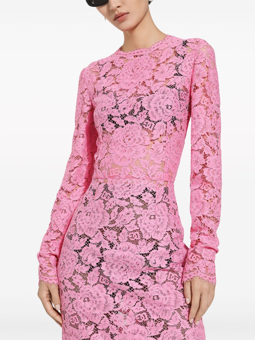 DOLCE & GABBANA Floral Lace Sheath Dress with Scallop Hem - SS25
