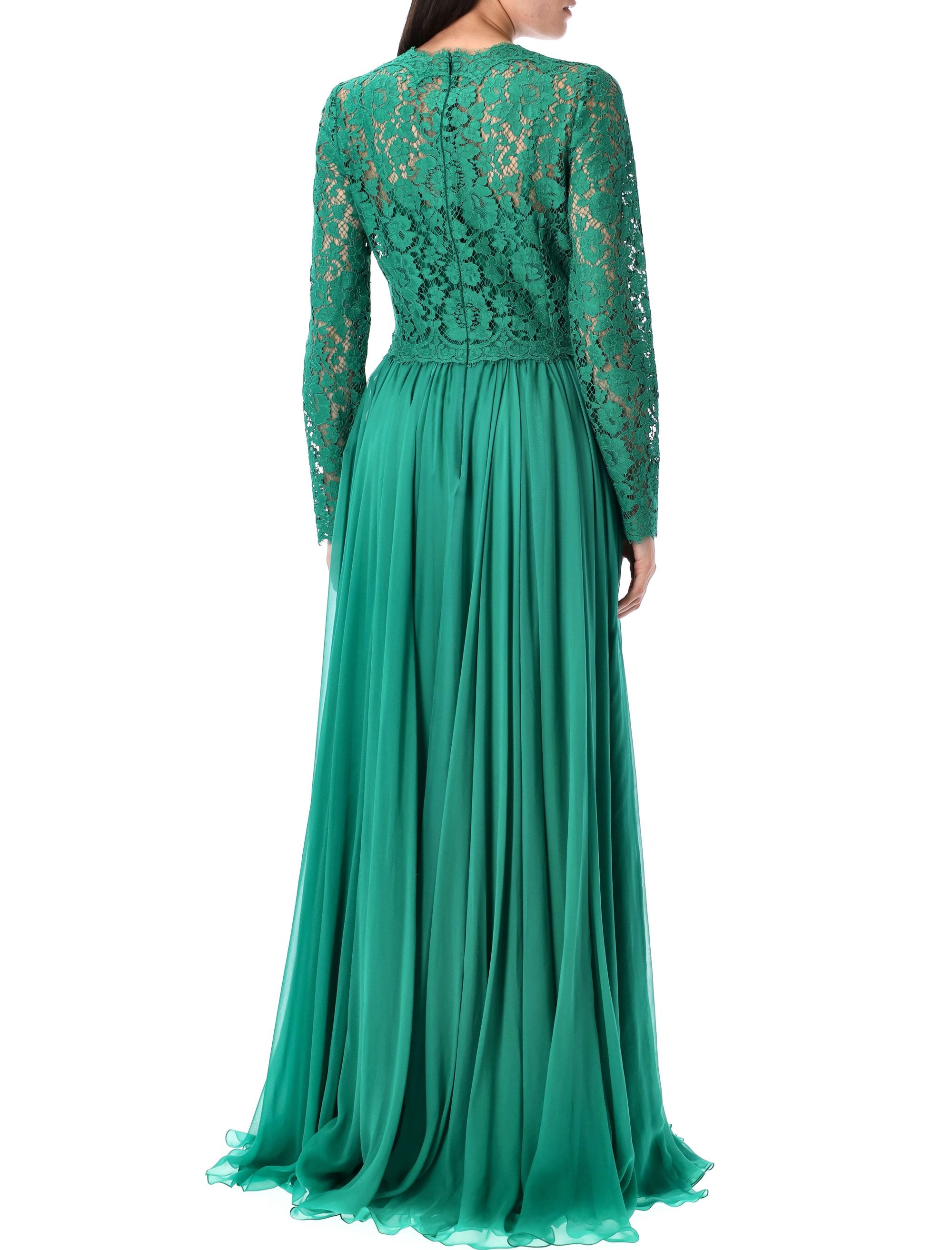 DOLCE & GABBANA Floor-Length Chiffon and Lace Dress with Long Sleeves - Size 42