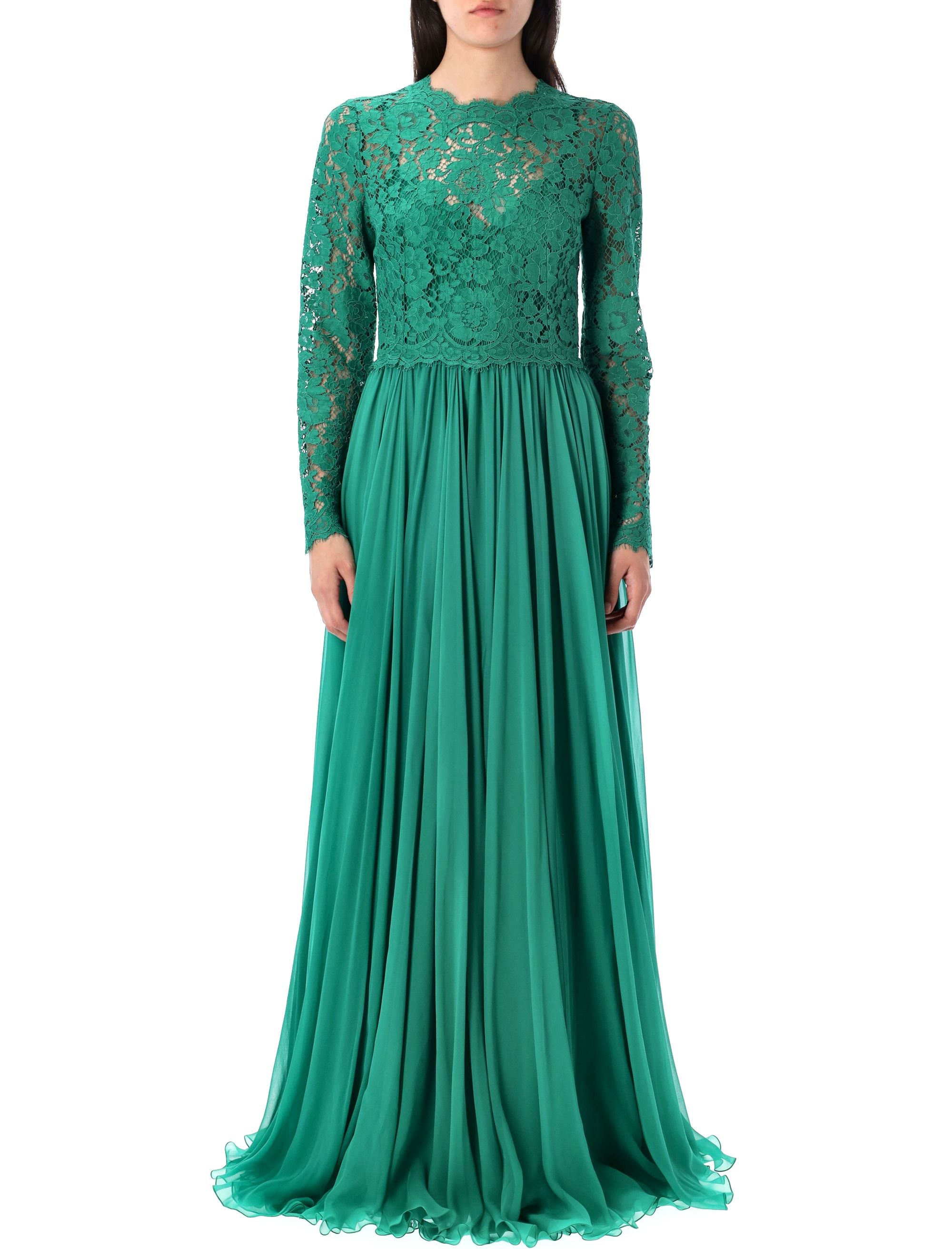 DOLCE & GABBANA Floor-Length Chiffon and Lace Dress with Long Sleeves - Size 42