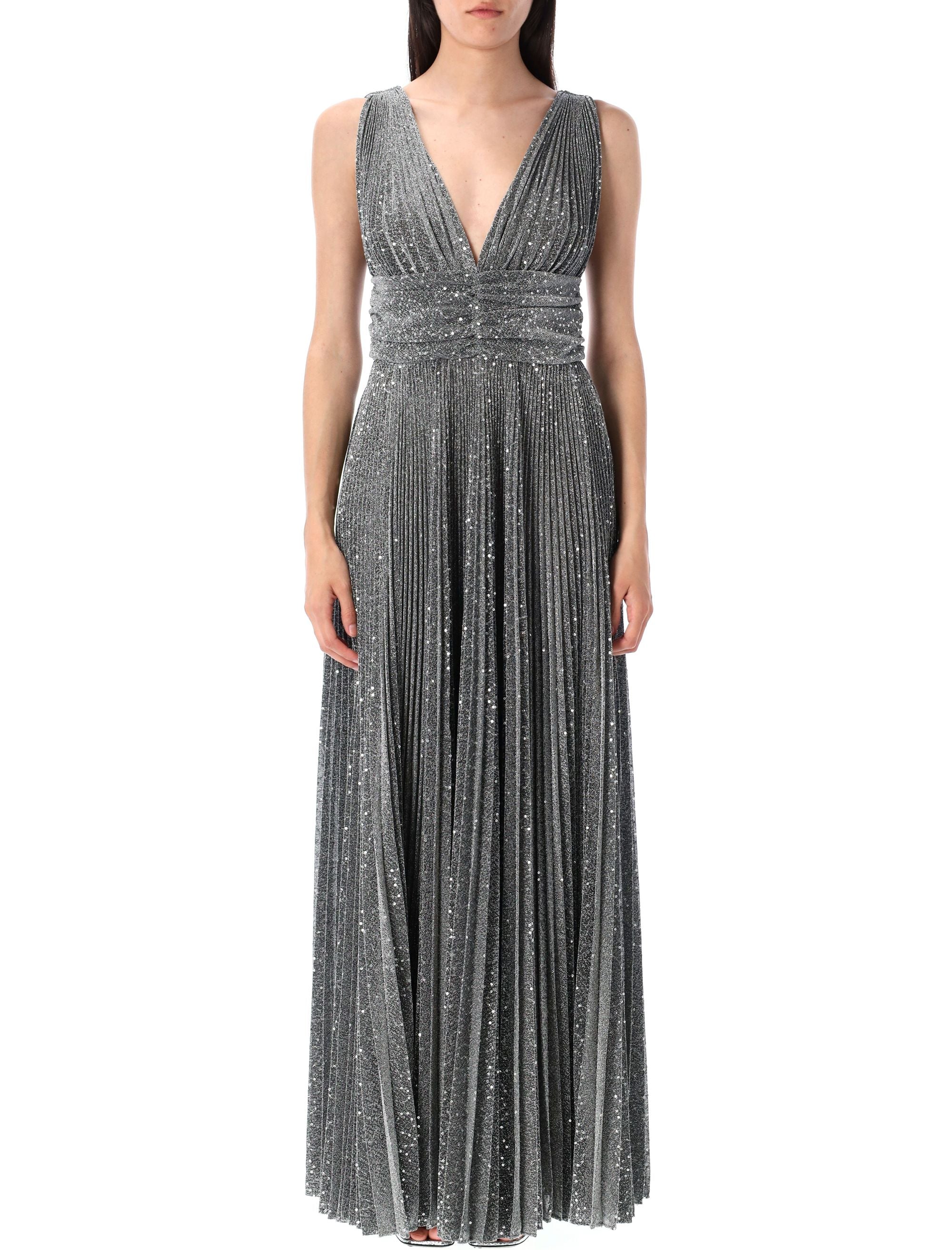 DOLCE & GABBANA Glimmering Micro-Sequin Long Pleated Dress - Size 42