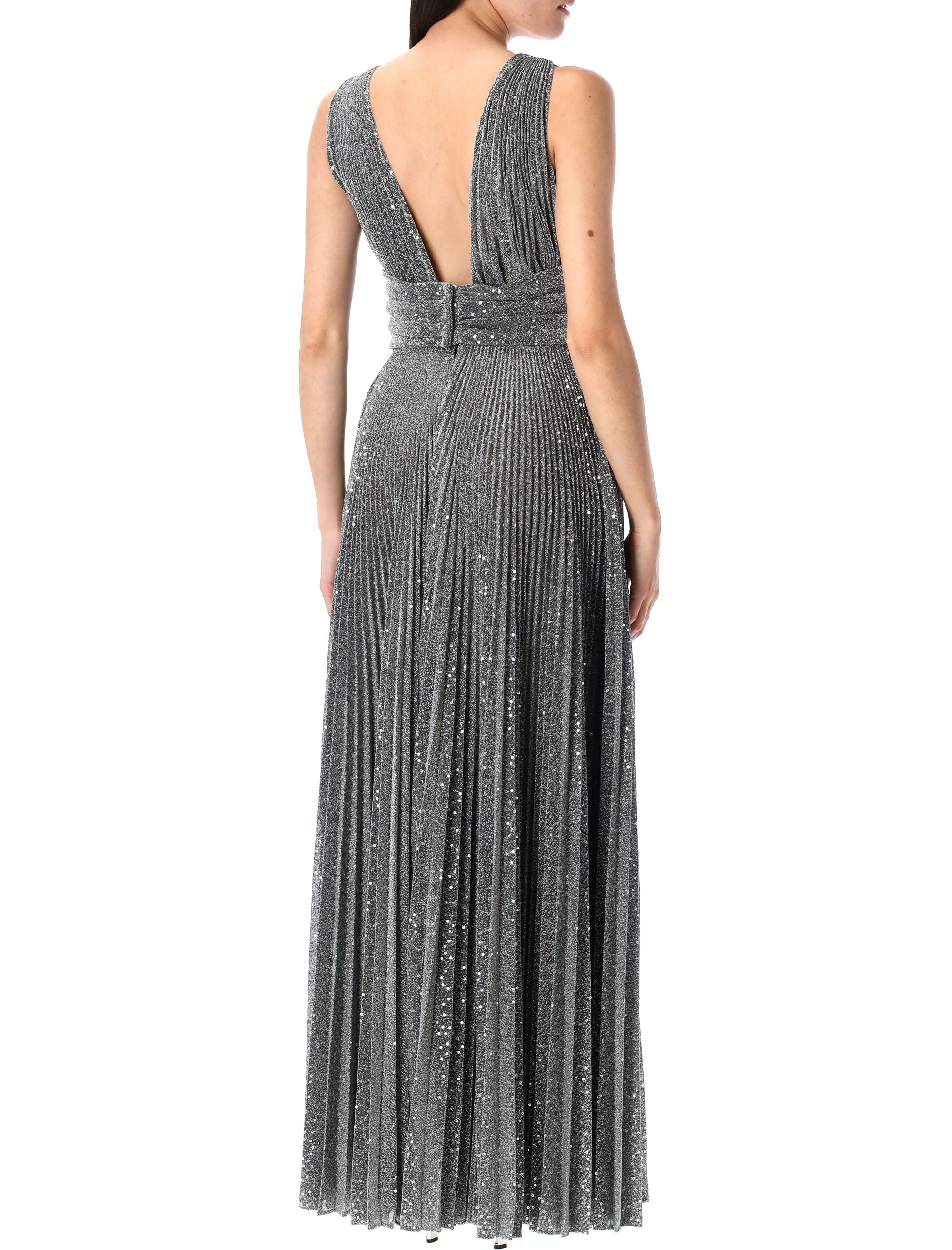 DOLCE & GABBANA Glimmering Micro-Sequin Long Pleated Dress - Size 42