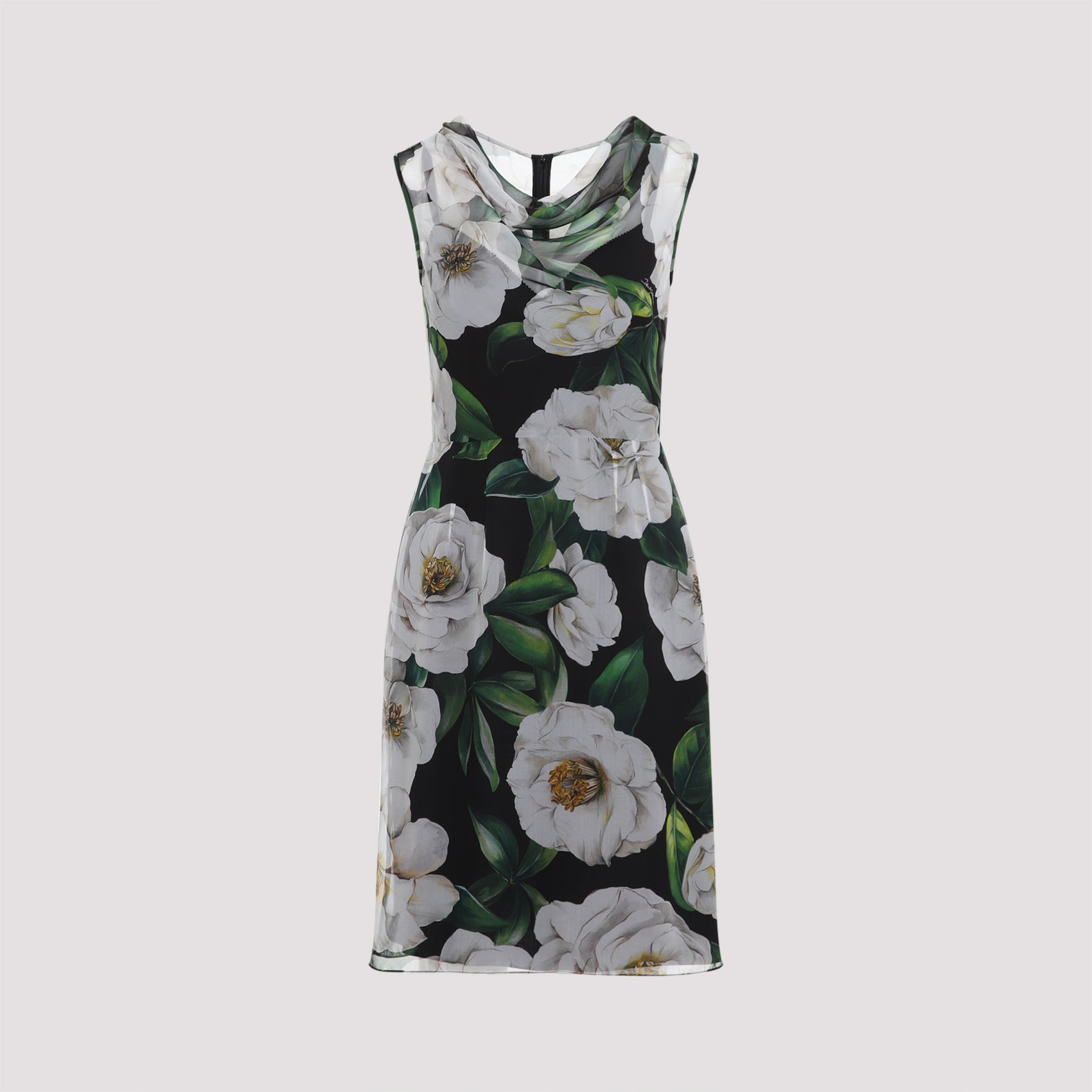 DOLCE & GABBANA Printed Silk Dress with Draped Neckline
