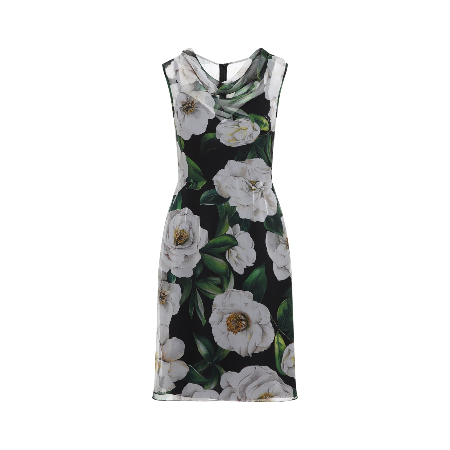 DOLCE & GABBANA Printed Silk Dress with Draped Neckline
