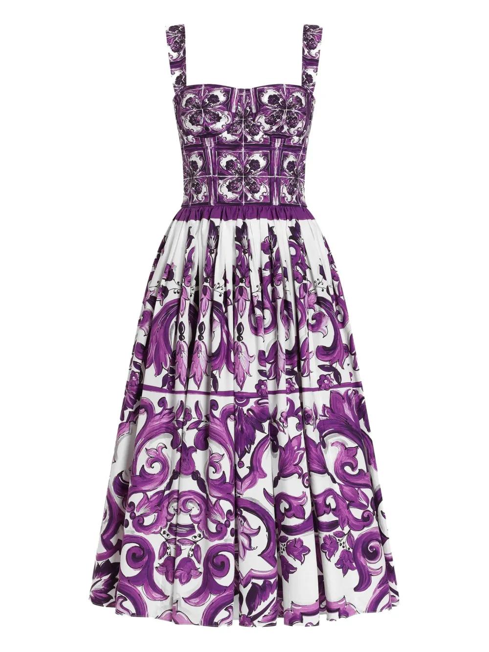 DOLCE & GABBANA Majolica Print Cotton Poplin Mini Dress