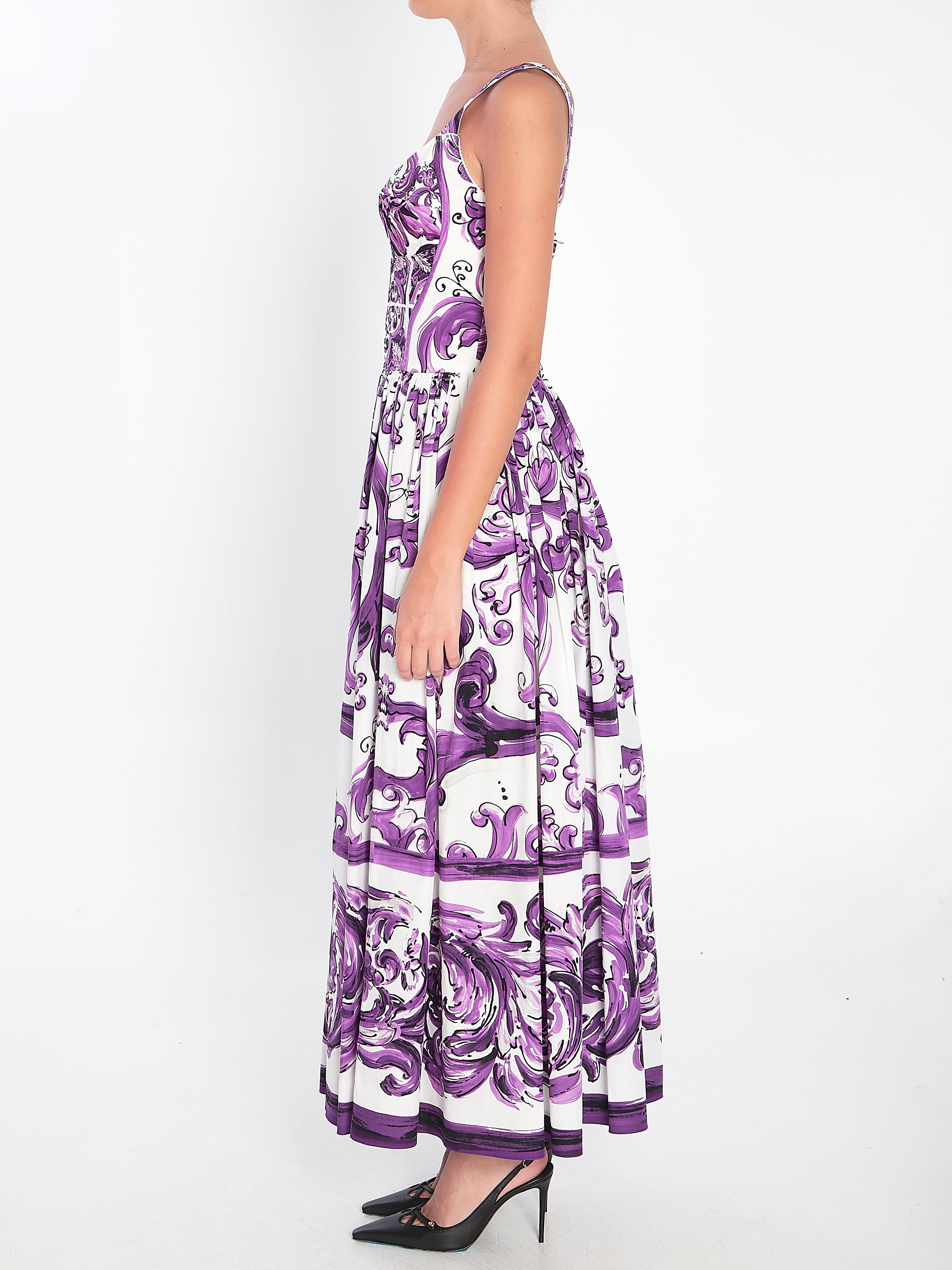 DOLCE & GABBANA Long Dress with Maiolica Print - Size 42 IT