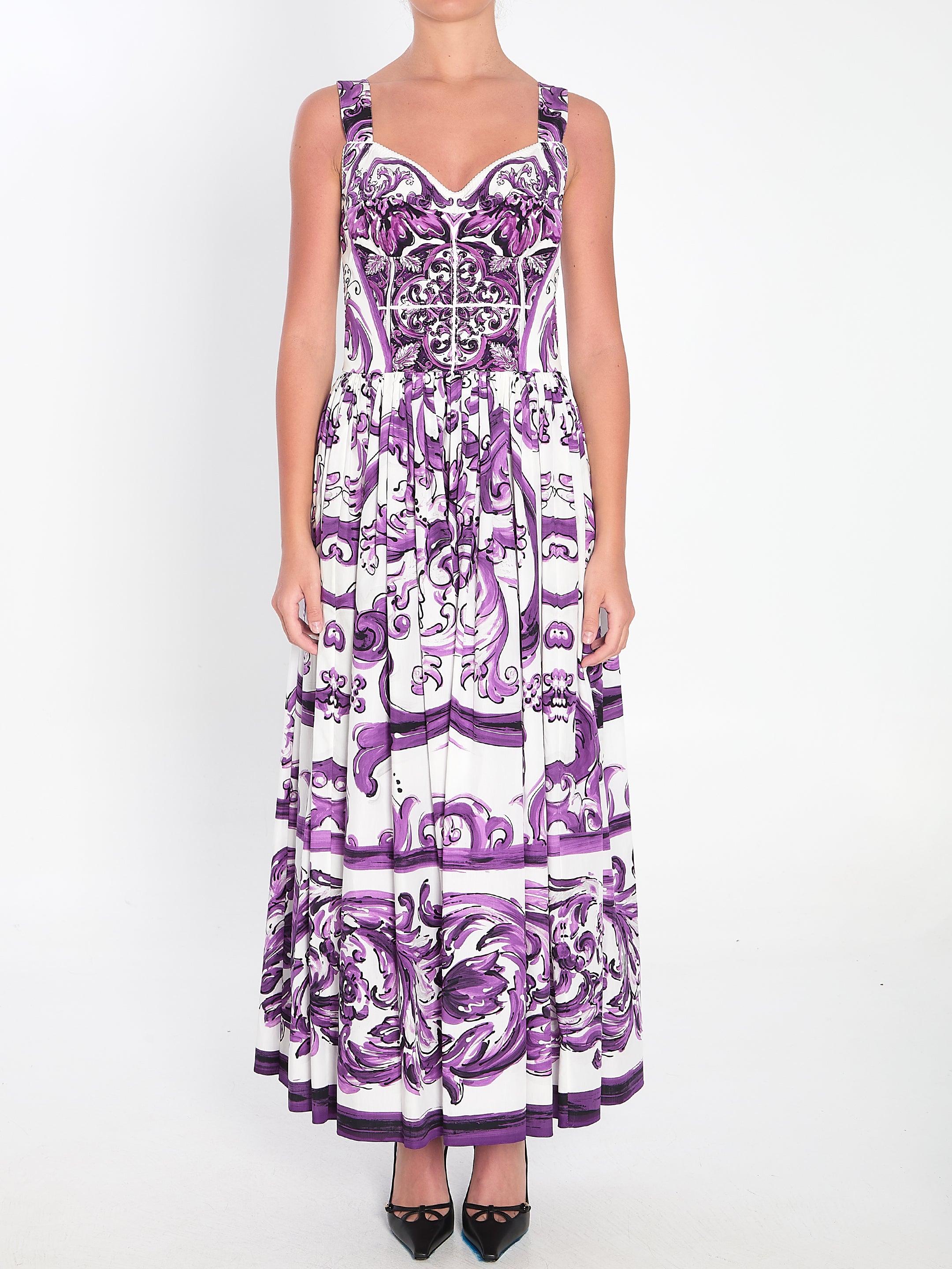 DOLCE & GABBANA Long Dress with Maiolica Print - Size 42 IT