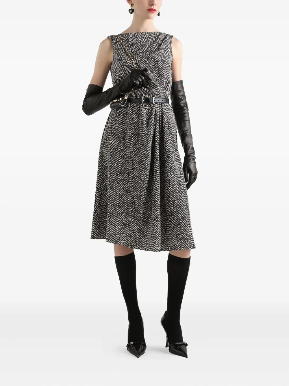 DOLCE & GABBANA Wool Herringbone Midi Dress