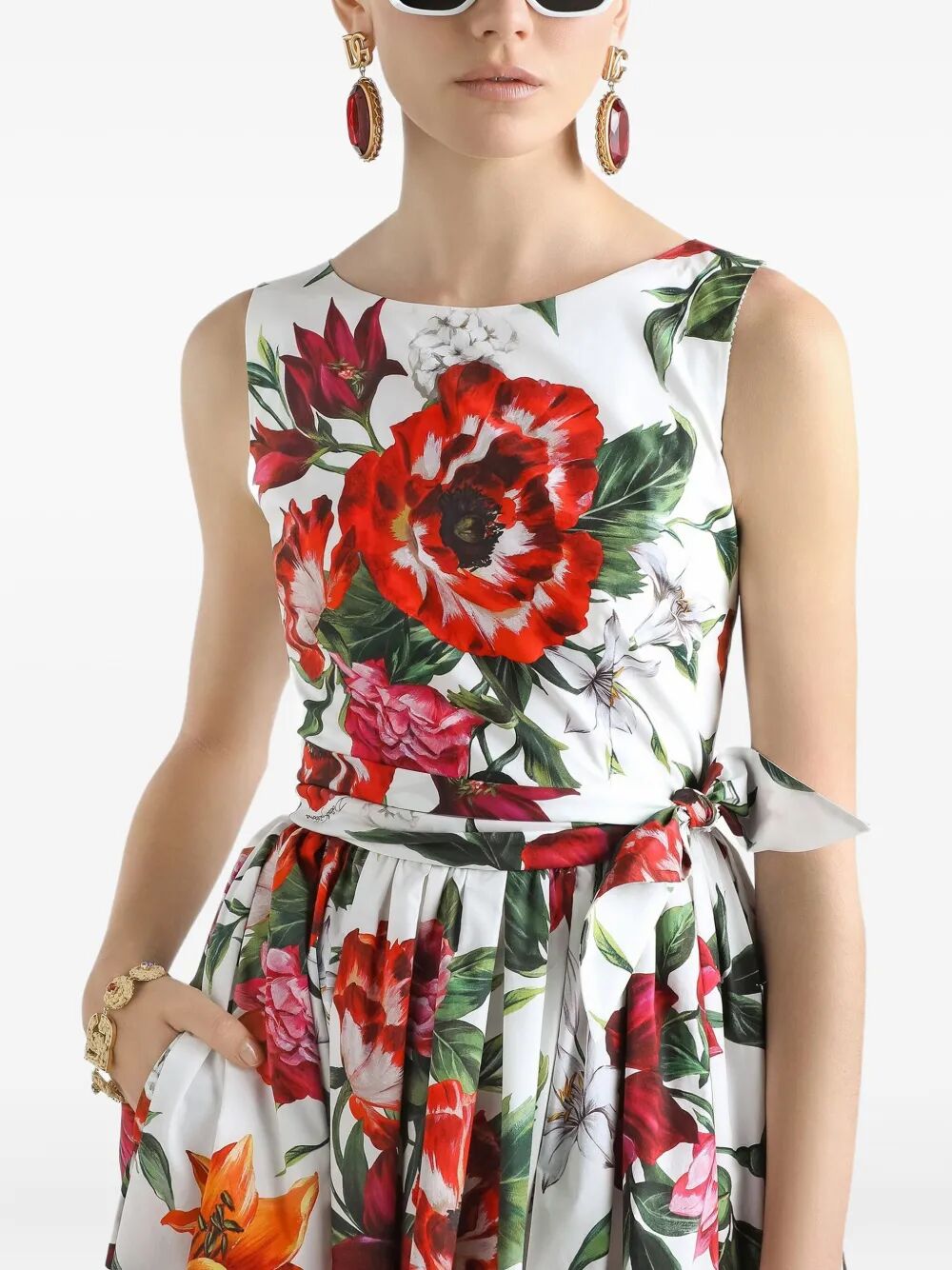 DOLCE & GABBANA Floral-Print Sleeveless Poplin Mini Dress