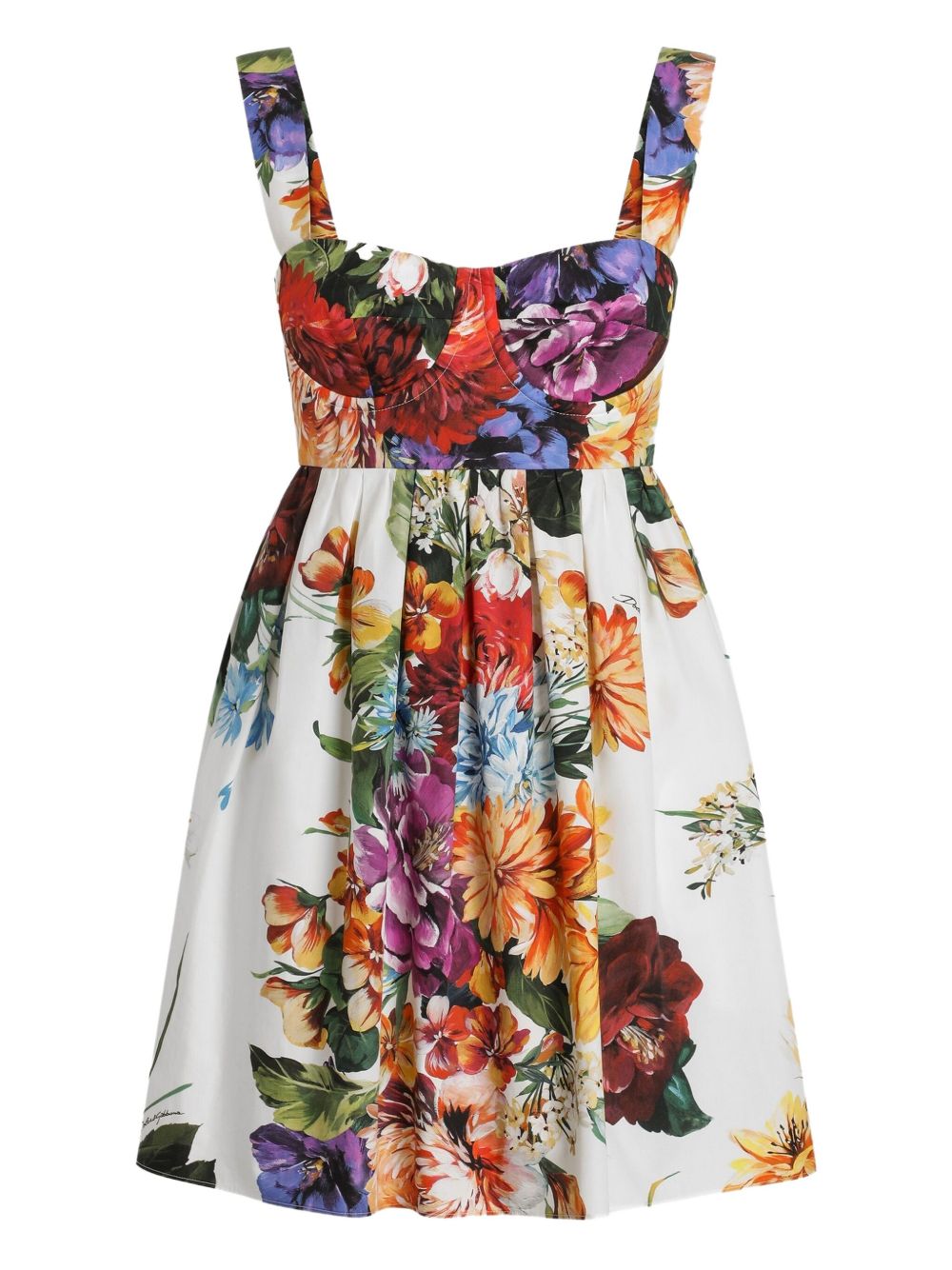 DOLCE & GABBANA Floral Print Poplin Dress with Pleated Skirt - Size 40