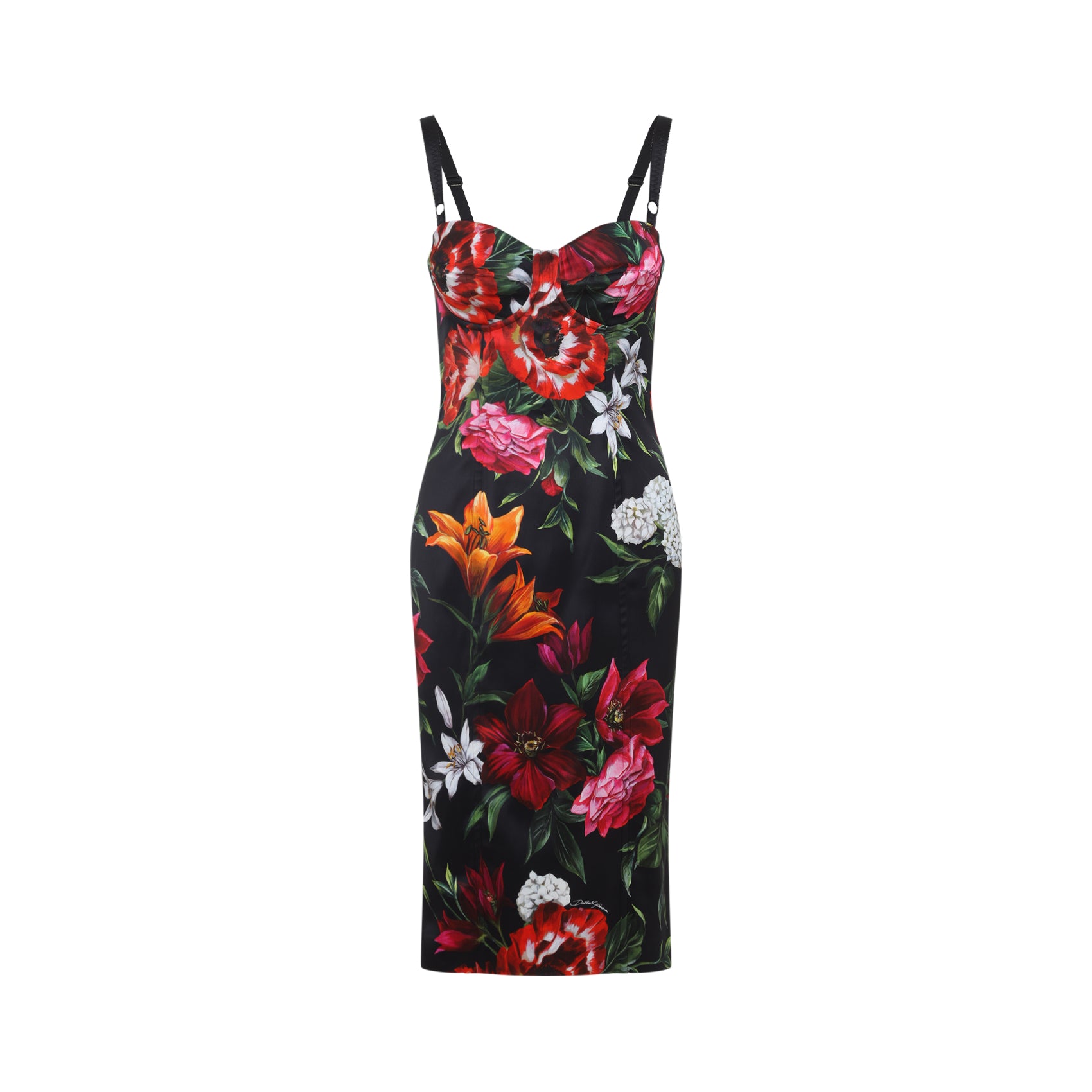 DOLCE & GABBANA Printed Satin Dress with Adjustable Straps