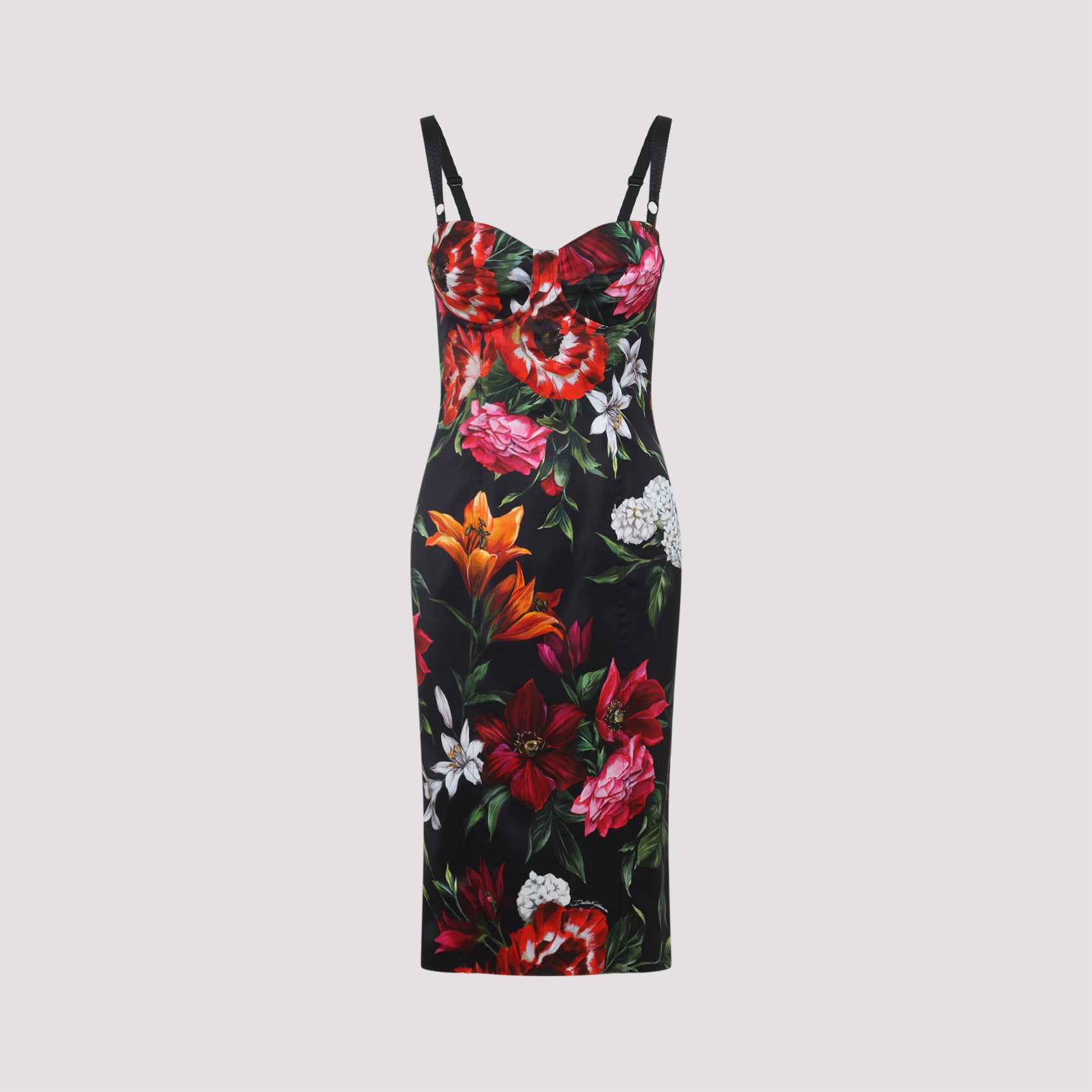 DOLCE & GABBANA Satin Printed Dress with Square Neck and Rear Zip - Women's FW25