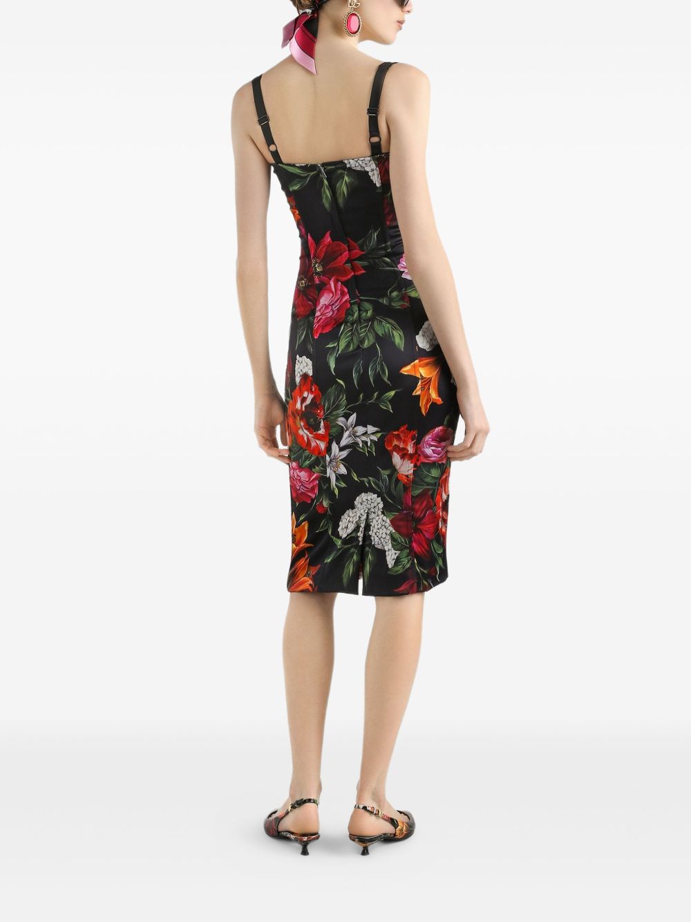 DOLCE & GABBANA Satin Printed Dress with Square Neck and Rear Zip - Women's FW25