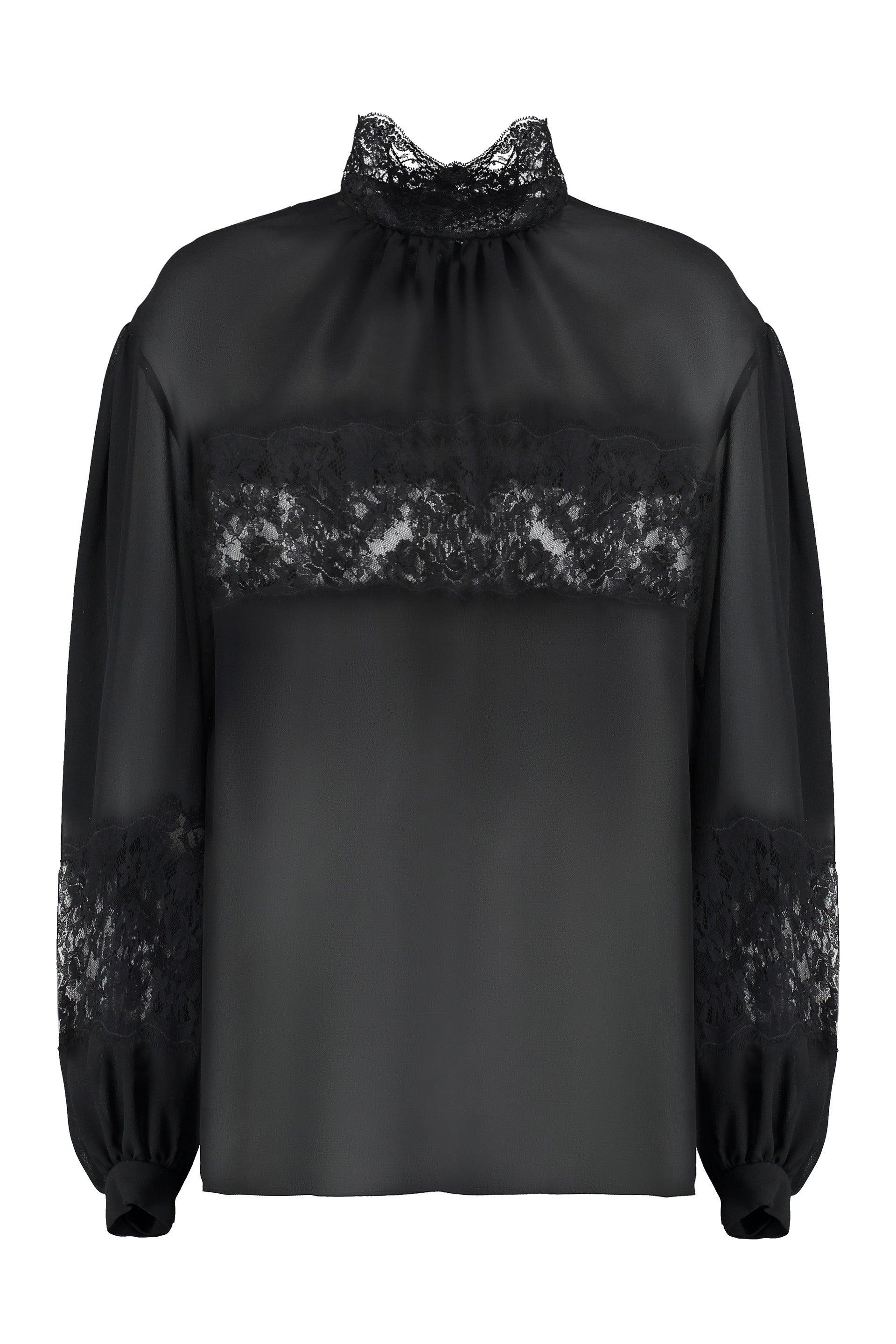 DOLCE & GABBANA Elegant Lace and Georgette Blouse with Puffed Shoulders
