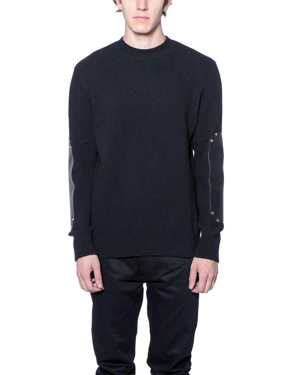 GIVENCHY Men's Crew Neck Wool Sweater with Leather Inserts - Size M