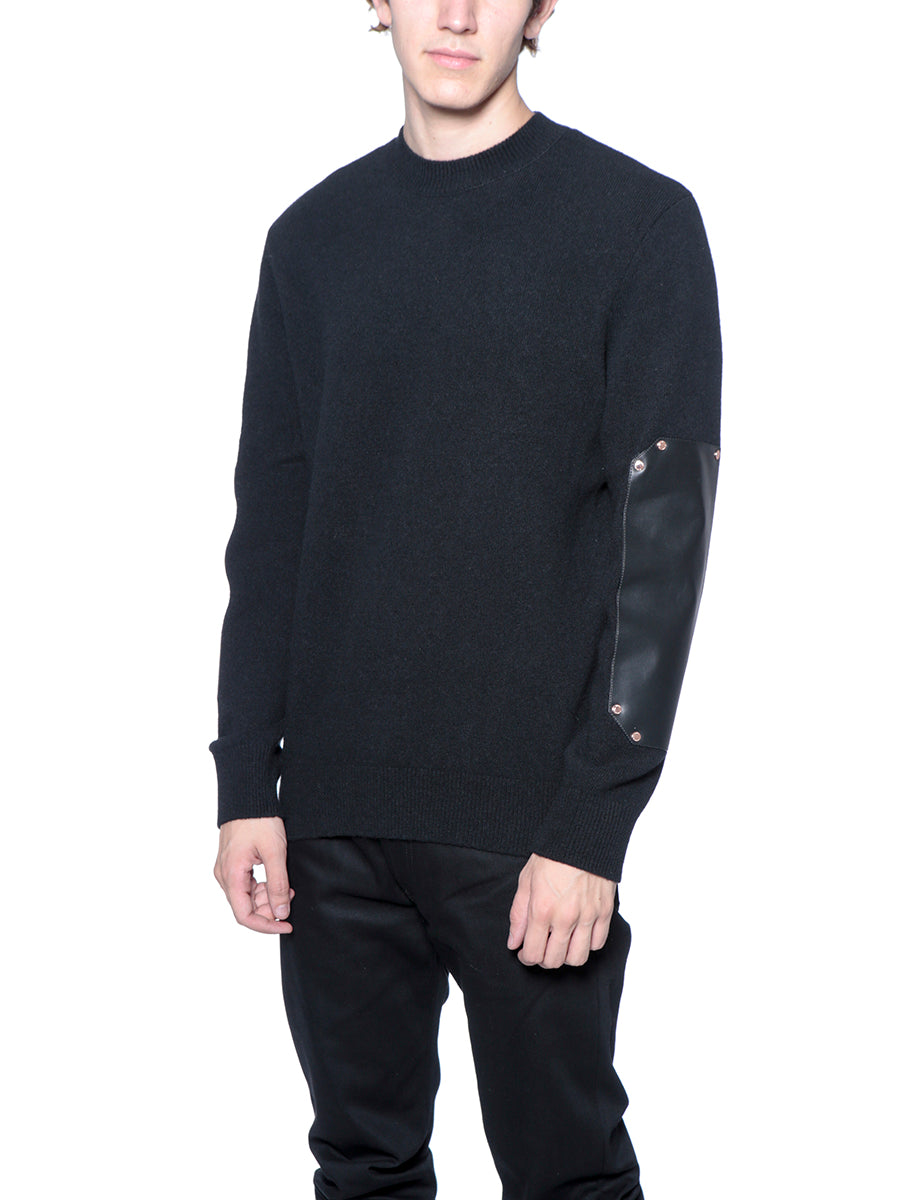 GIVENCHY Men's Crew Neck Wool Sweater with Leather Inserts - Size M