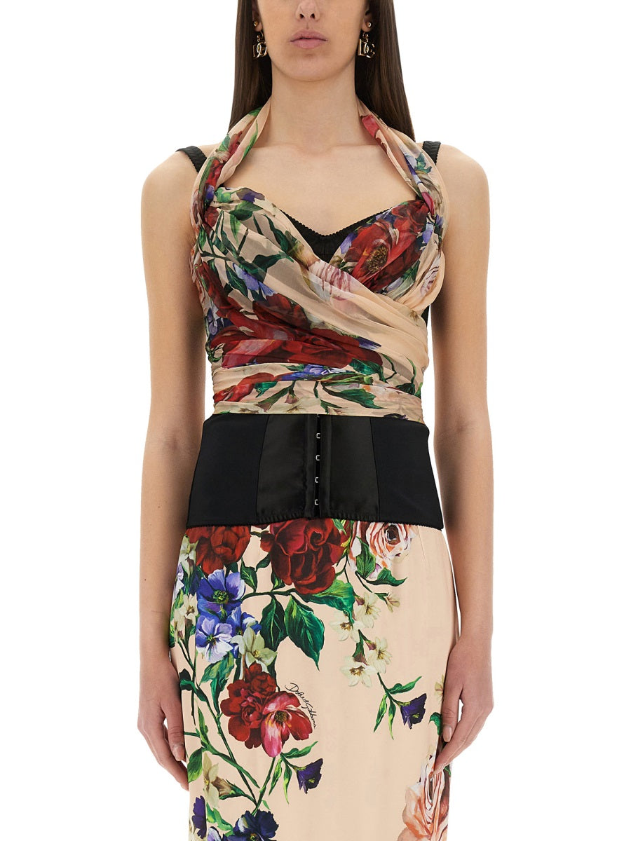 DOLCE & GABBANA Flower Print Bustier Top - Slim Fit
