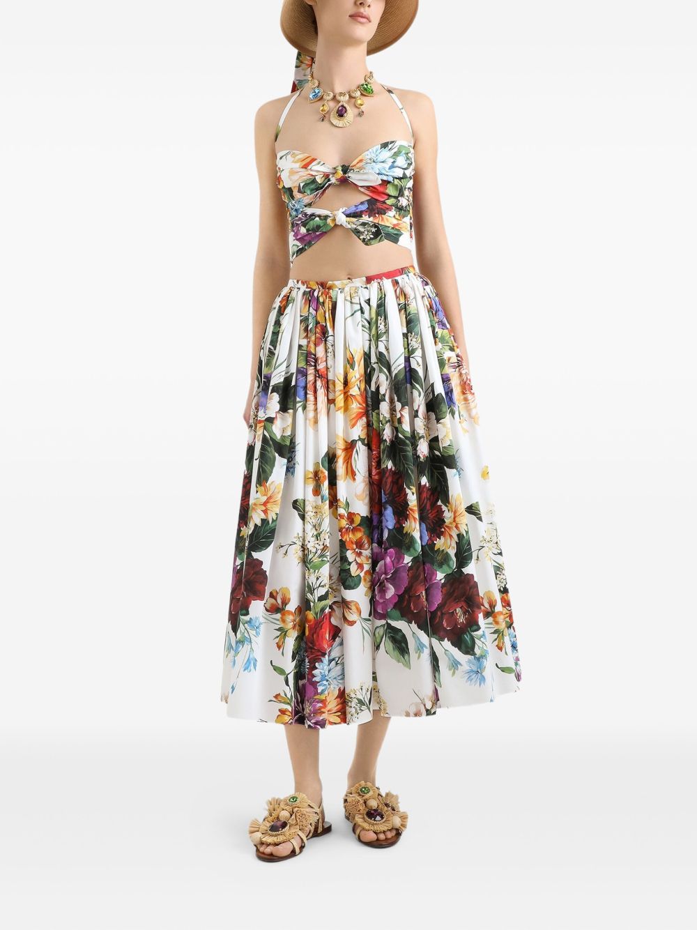 DOLCE & GABBANA Flower Bouquet-Print Poplin Top